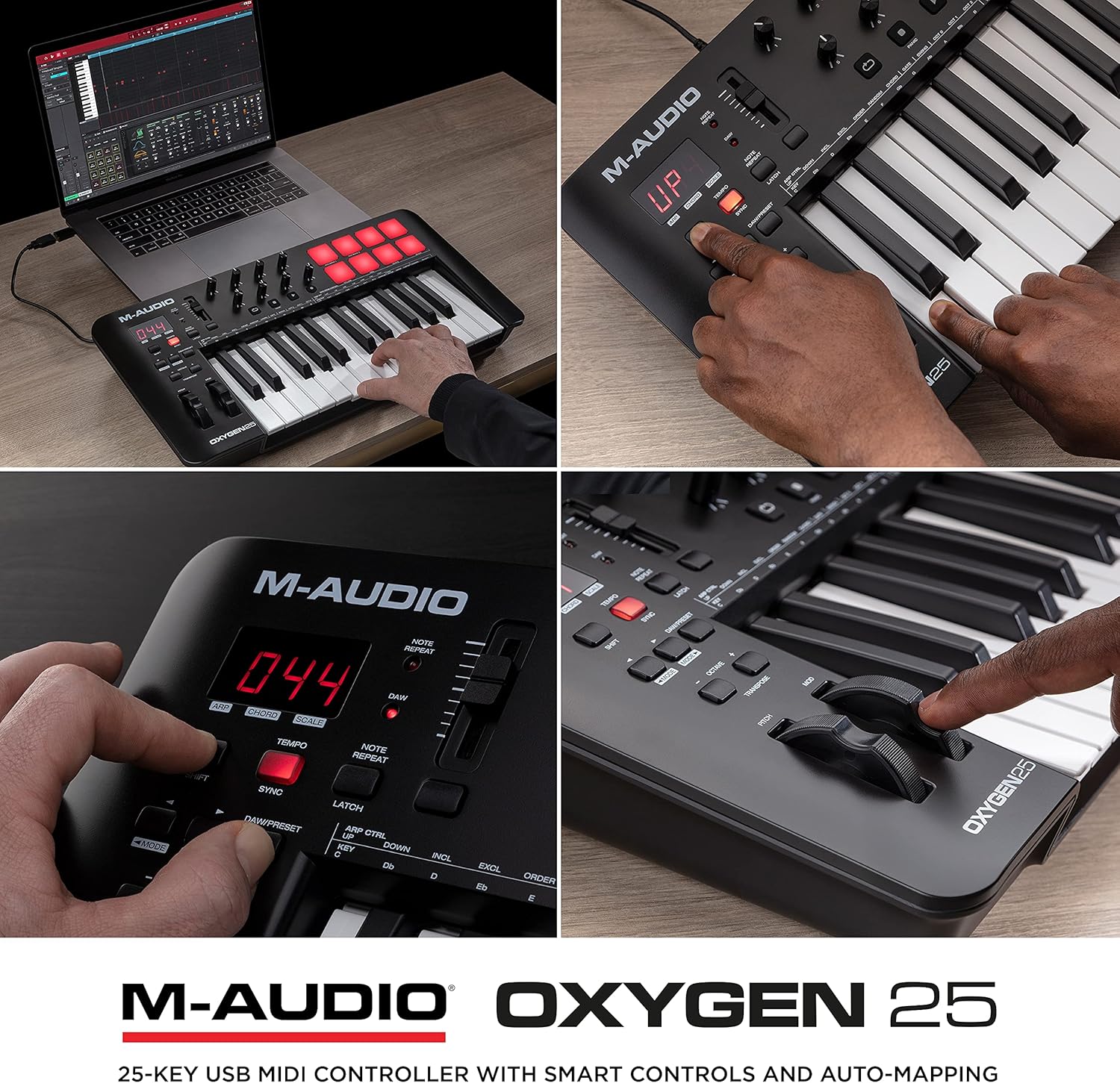M-Audio Oxygen 25 (MKV) – Controlador de teclado MIDI USB de 25 teclas con almohadillas de ritmo, modos de acorde inteligente y escala, arpegiador y
