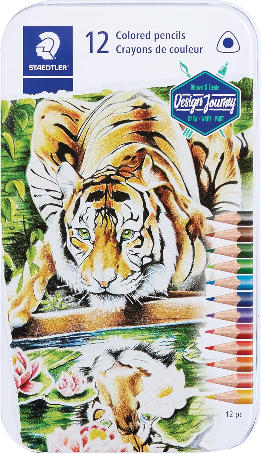 Staedtler Lápices de colores, barril triangular, paquete de 12 surtidos, lata de metal 1278 M12