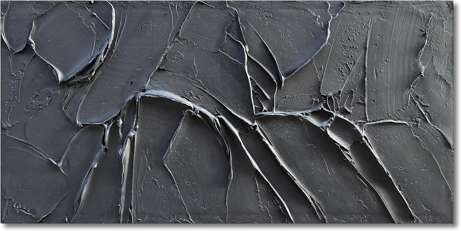NANKAI Pintura al óleo minimalista negra de textura gruesa pintada a mano, 30 x 60 pulgadas, arte contemporáneo grande, pintura al óleo, hogar,