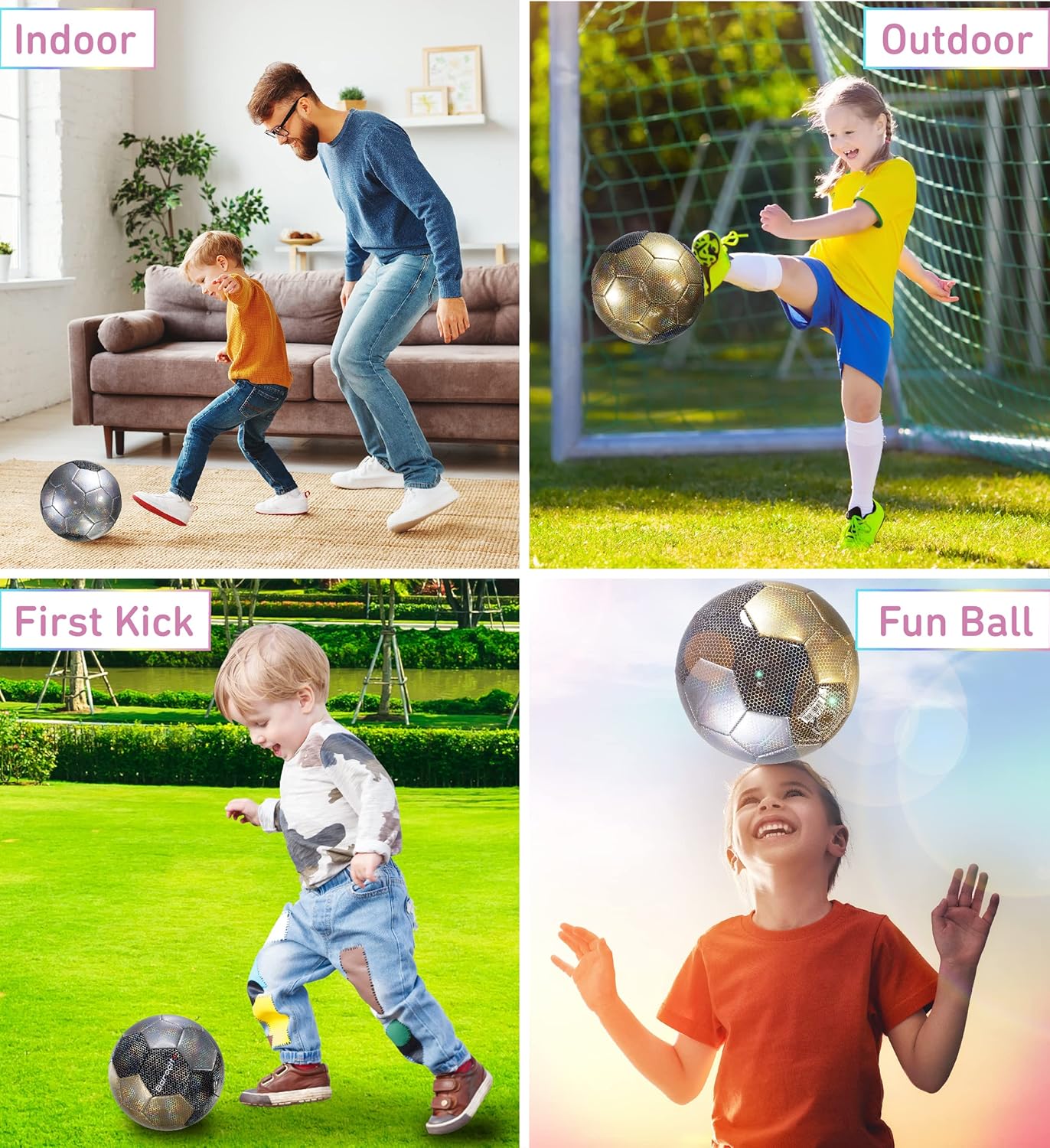 Barocity Balón de fútbol  Pelota oficial de primera calidad para niño y niña con genial patrón hexagonal iridiscente iridiscente de arcoíris,