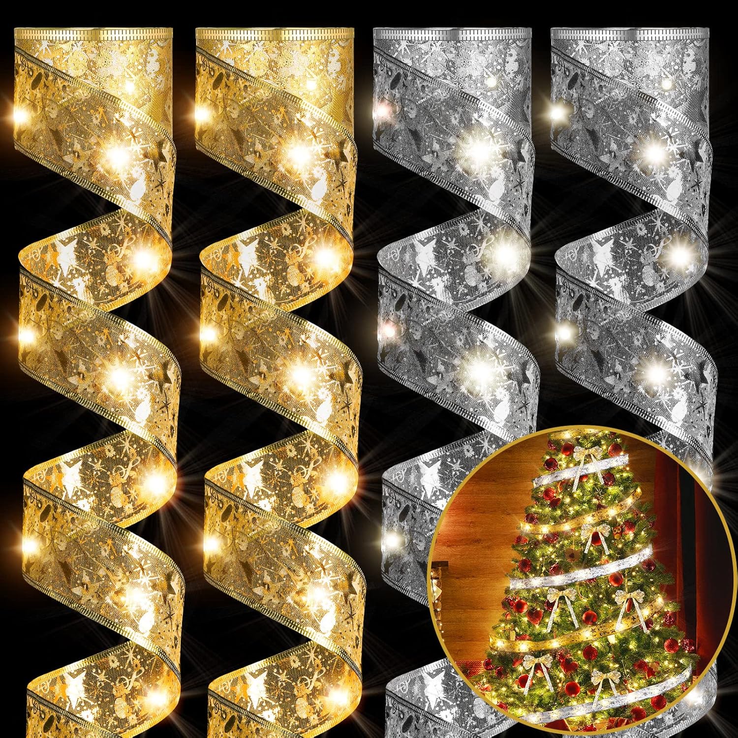 4 luces de cinta de Navidad de 78.7 pies, 240 luces LED, cinta de árbol de Navidad, guirnalda de luces que funcionan con pilas, funciona con pilas,