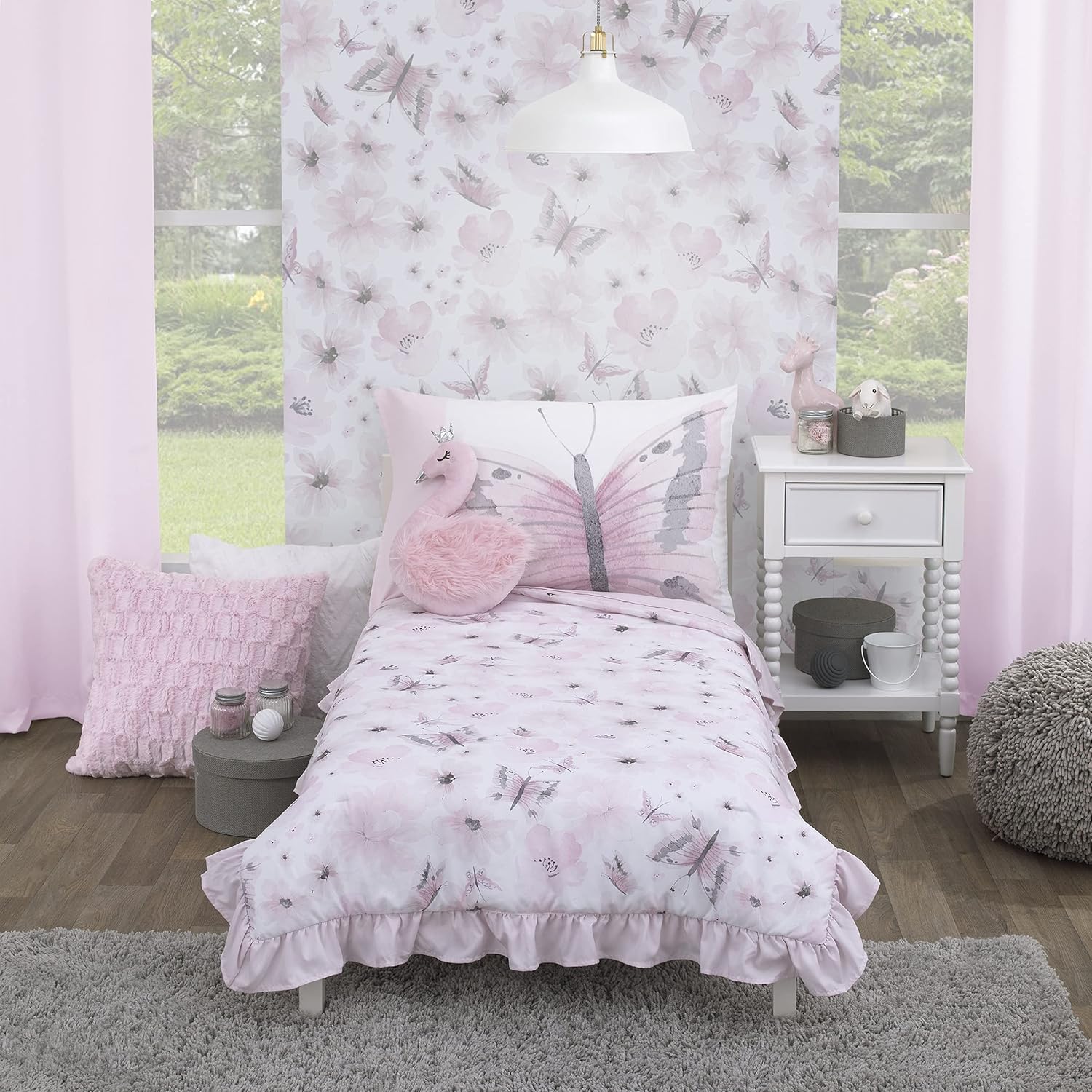 Everything Kids Almohada decorativa de cisne de felpa rosa con pico metálico plateado y corona, rosa, plata, 5345721P