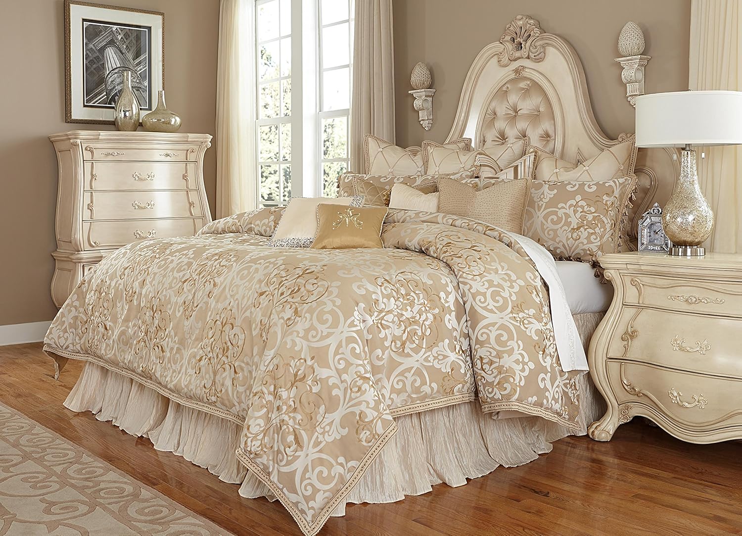 Michael Amini Luxembourg – Edredón de 12 piezas, tamaño Queen, color crema