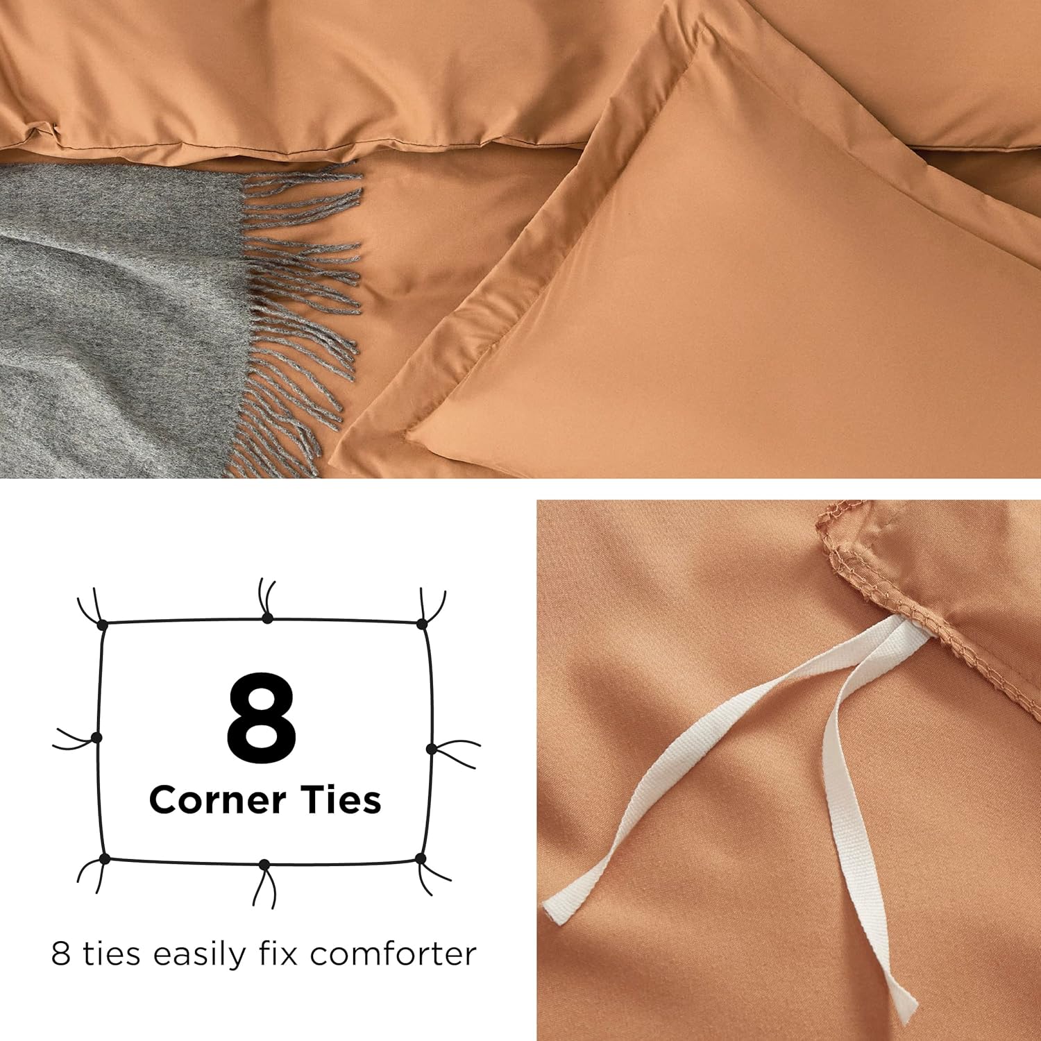 Bedsure Funda de edredón individual o individual XL, suave microfibra cepillada, niños, 2 piezas 1 funda de edredón color naranja quemado (68 x 90