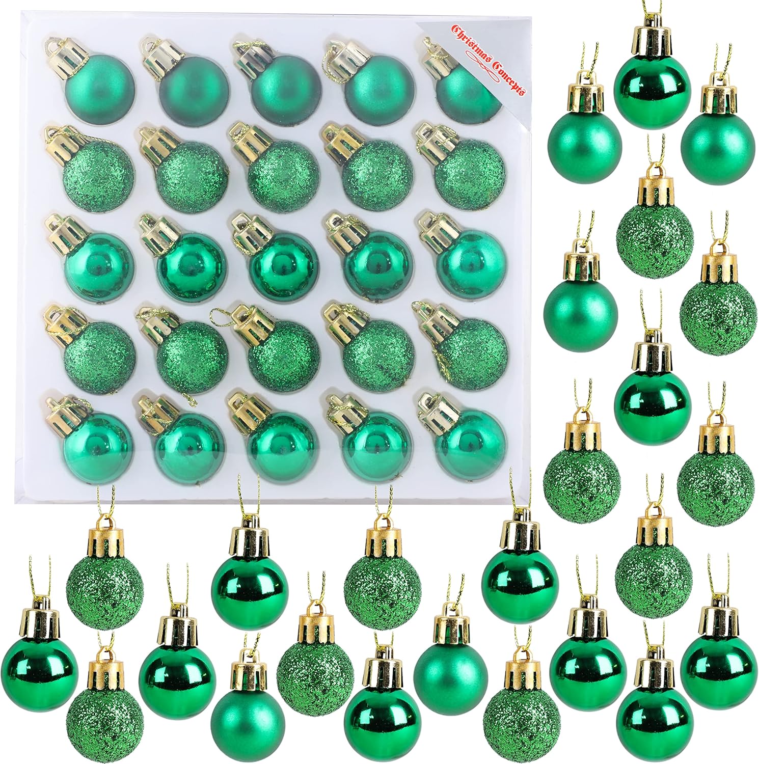 Christmas Concepts – Juego de 25 mini bolas para árbol de Navidad (0.984 pulgadas). Decorados con purpurina, mate y brillante .