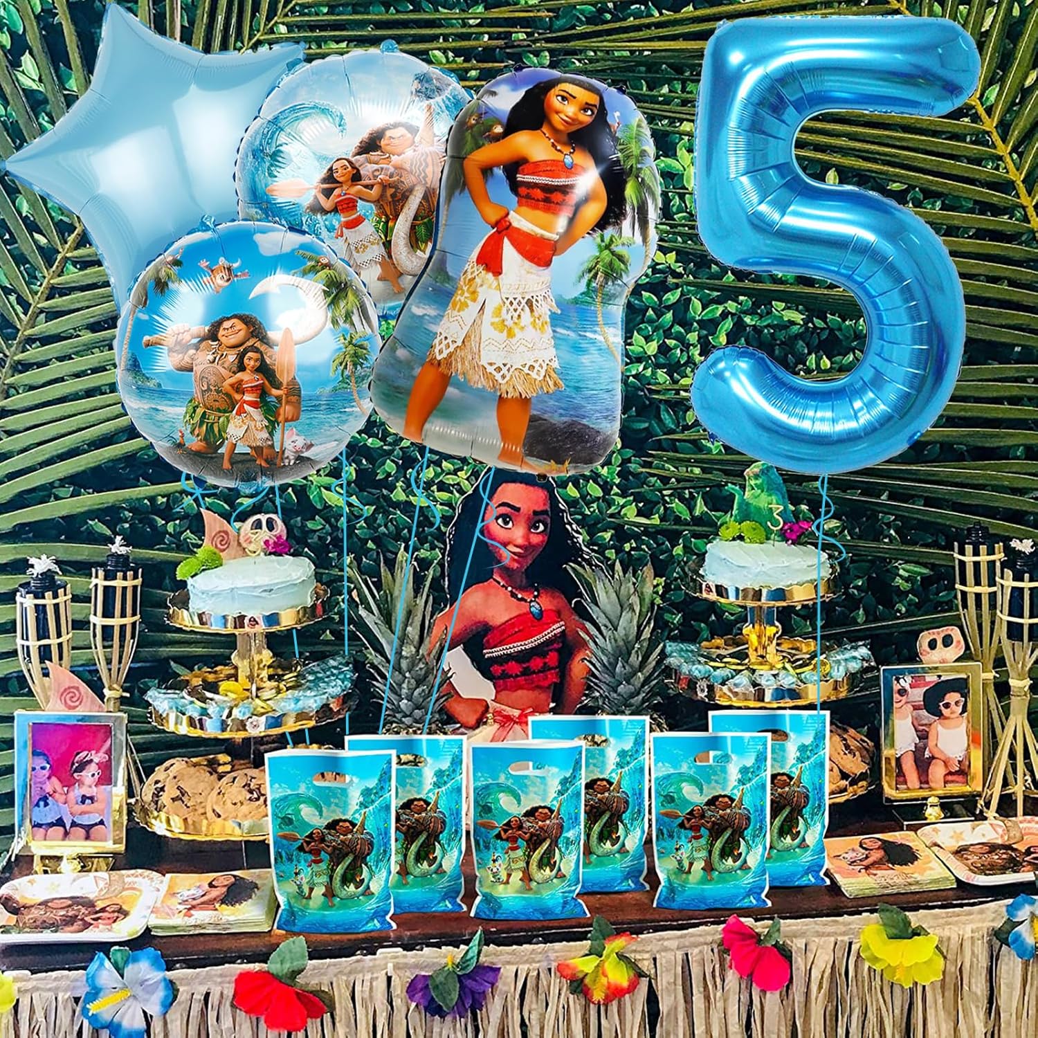 5 globos de aluminio de Moana, suministros para fiesta de 5 cumpleaños, decoración de fiesta de baby shower (5)