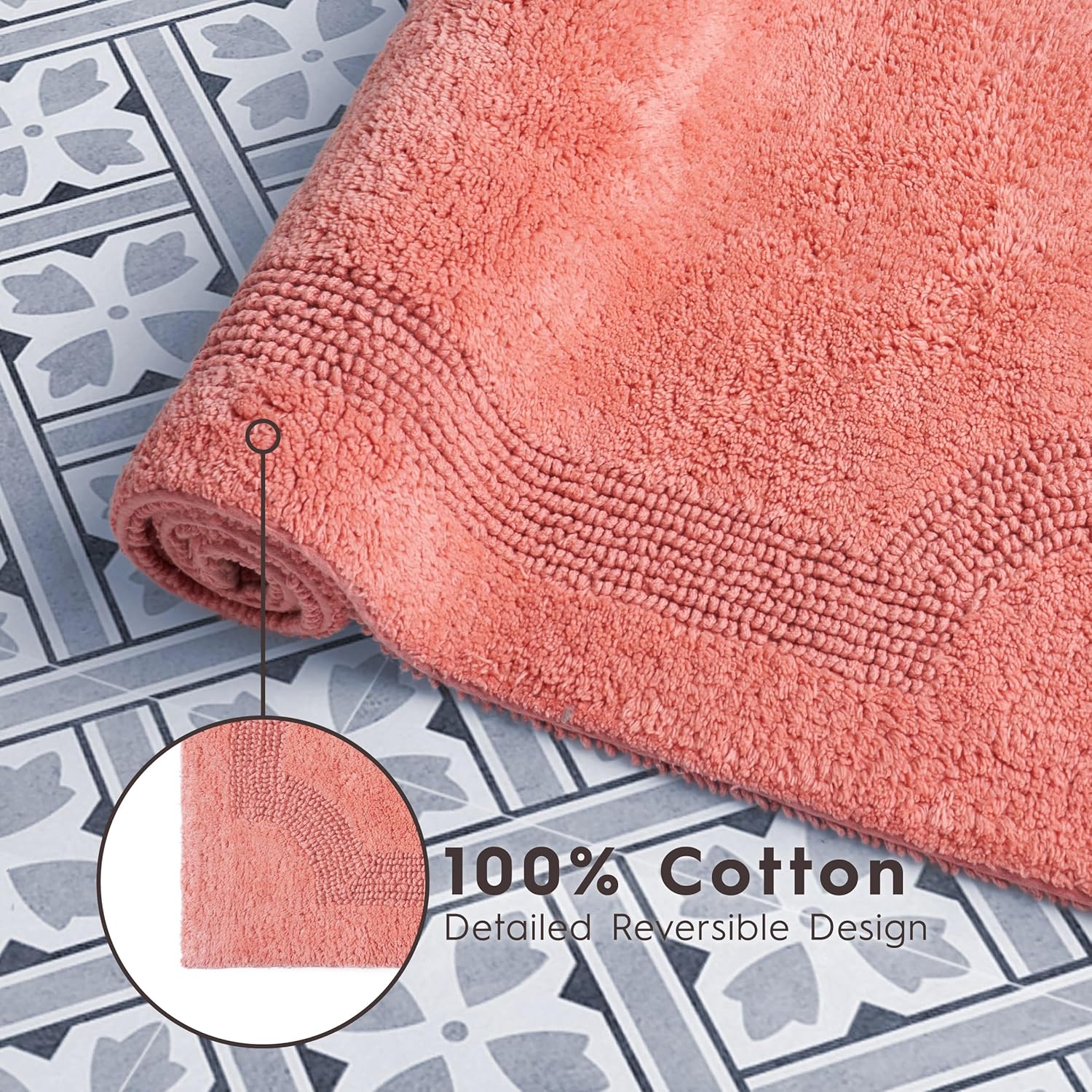 Laura Ashley Alfombra reversible de algodón de 17 x 24 pulgadas, color coral