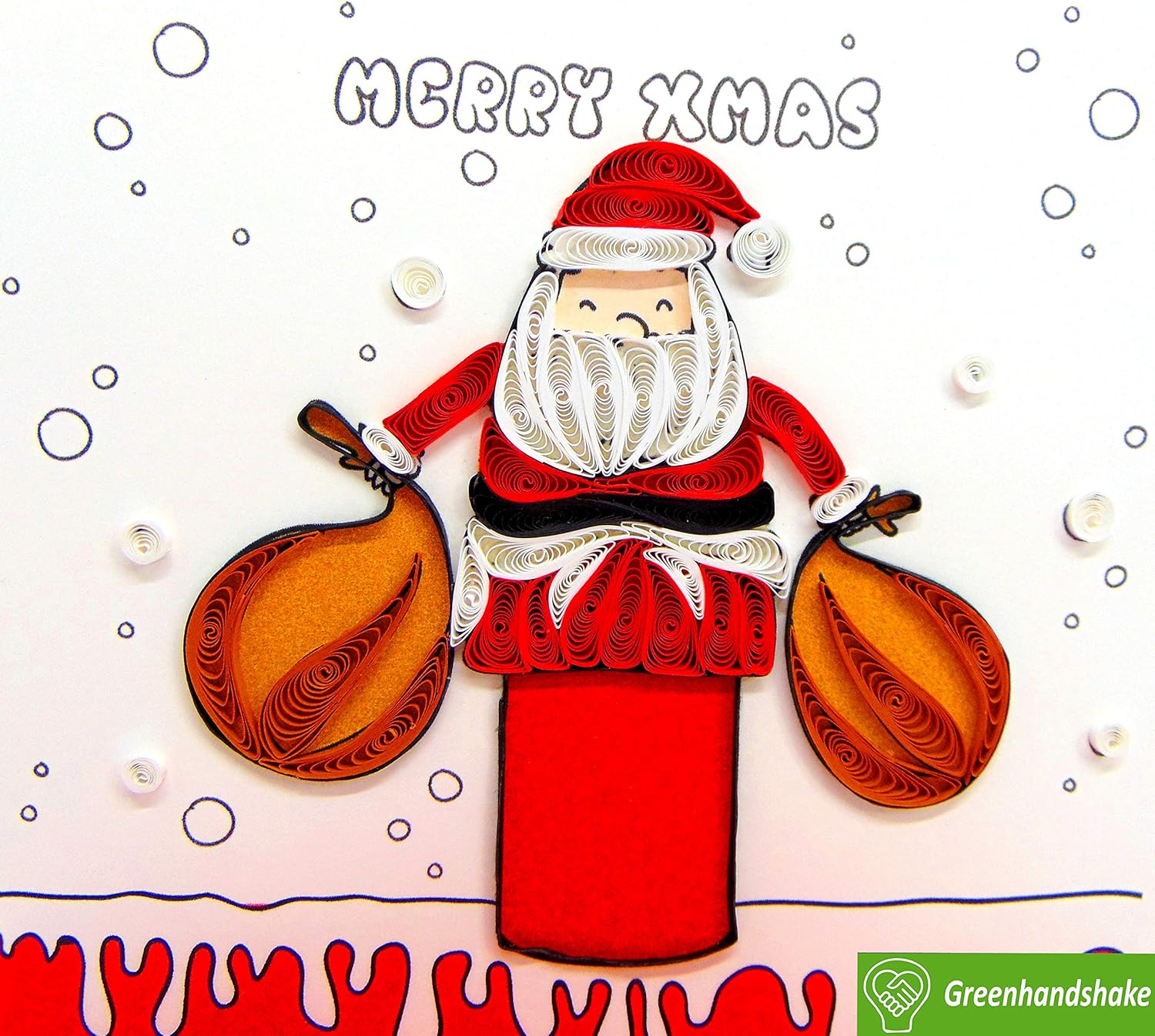 Tarjeta de Navidad Quilling Colección 3D  Tarjeta de felicitación única dedicada hecha a mano, diseño para todas las ocasiones (Santa Claus Climbing