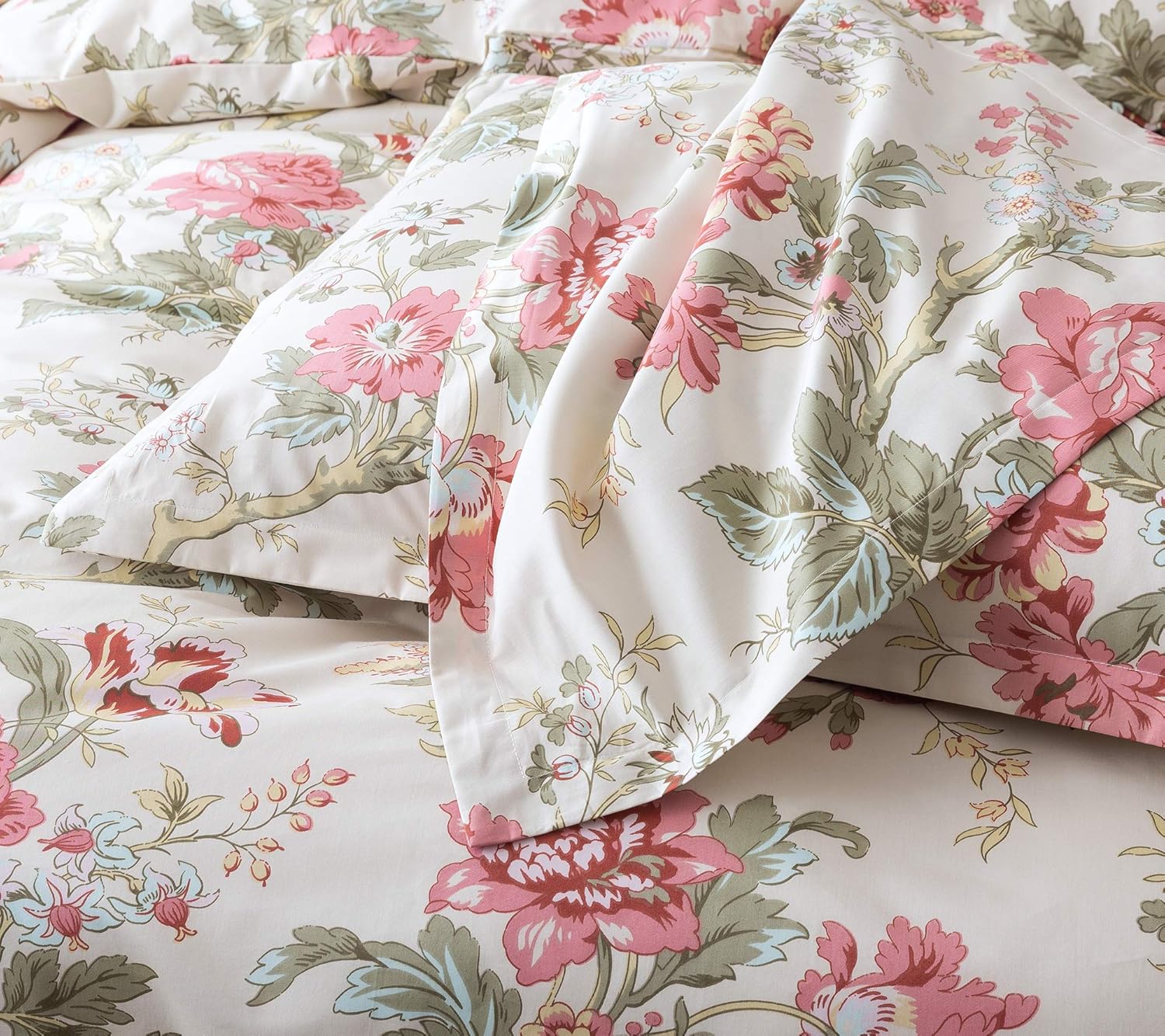 Juego de cama estilo asiático. Funda de edredón floreada de algodón, de árbol de peonía, diseño multicolor.