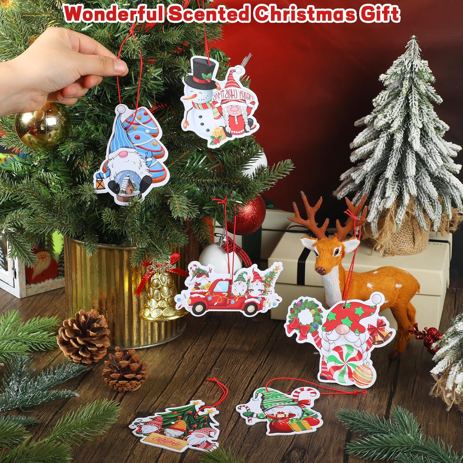 Zhanmai 24 ambientadores navideños para automóvil, adornos colgantes fragantes con ambientador, decoración perfumada para árbol de Navidad,