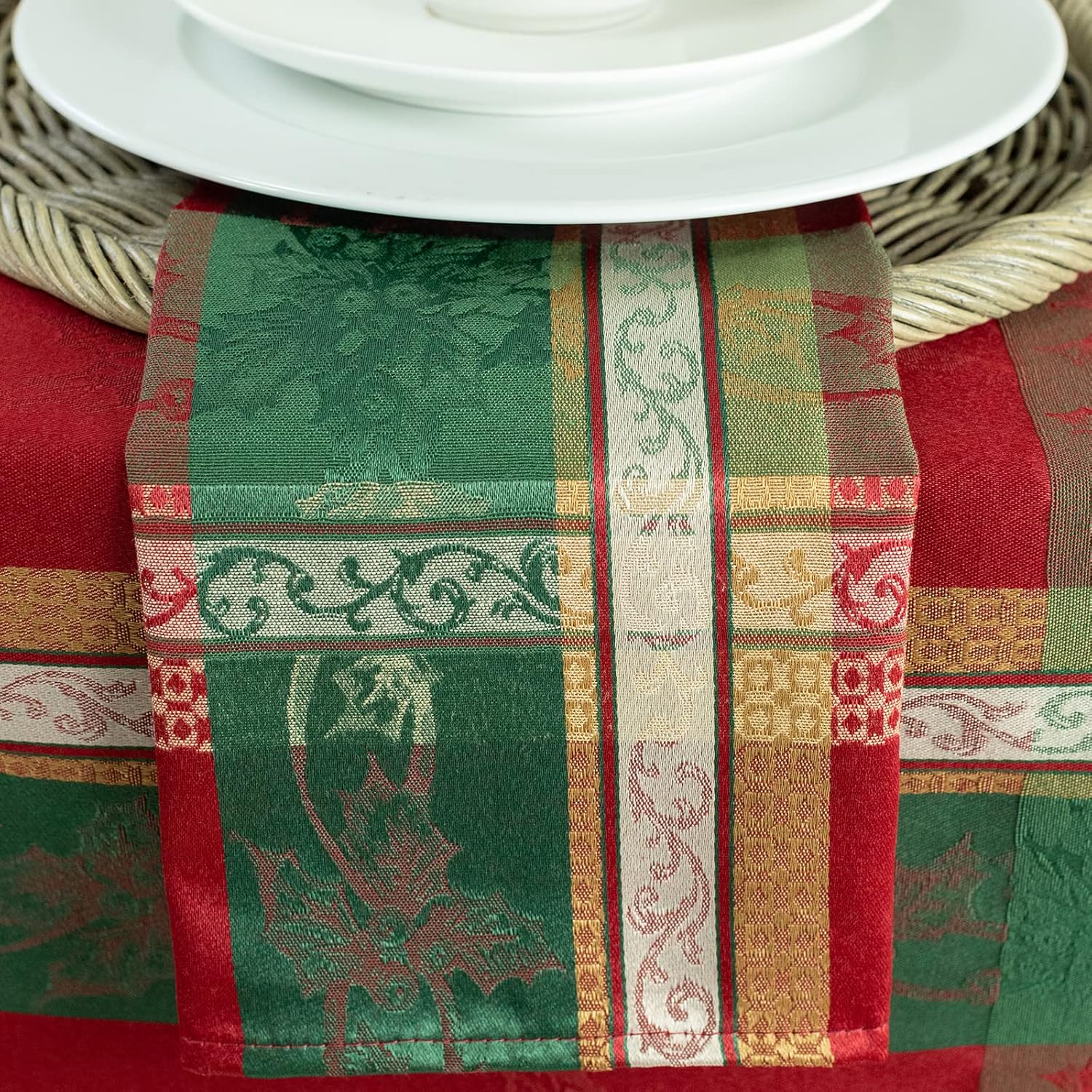 Benson Mills Mantel de tela impresa The Halls de 60 x 104 pulgadas