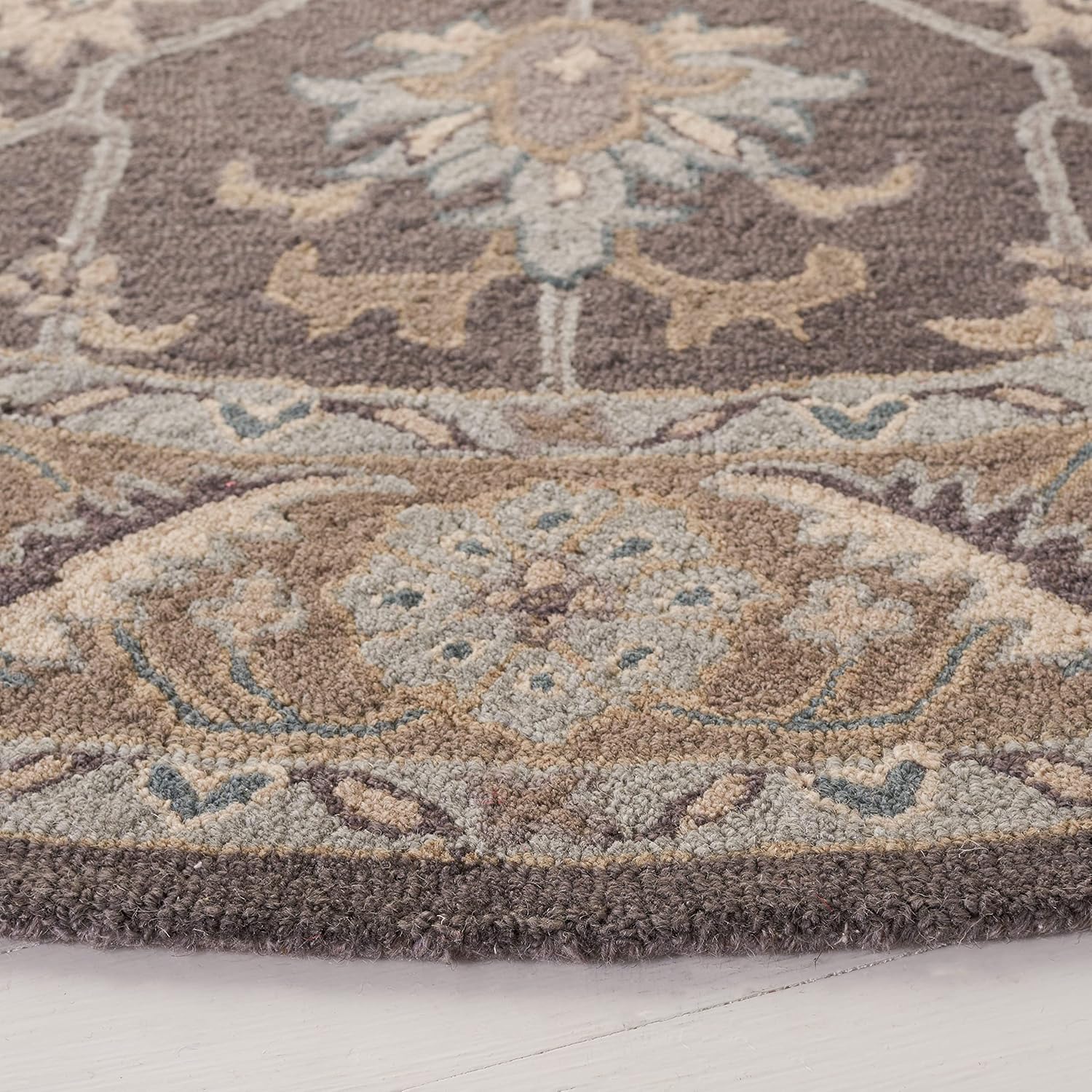 SAFAVIEH Blossom Collection BLM217A – Alfombra redonda de lana hecha a mano color gris oscuro y marrón claro de 6 pies