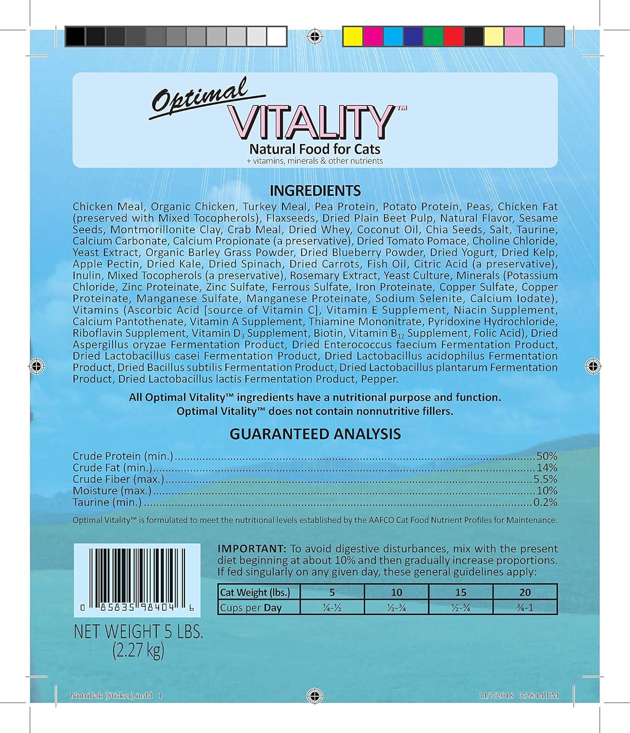 Wysong Optimal Vitality – Alimento seco para gatos con fórmula felina para adultos, 5 libras