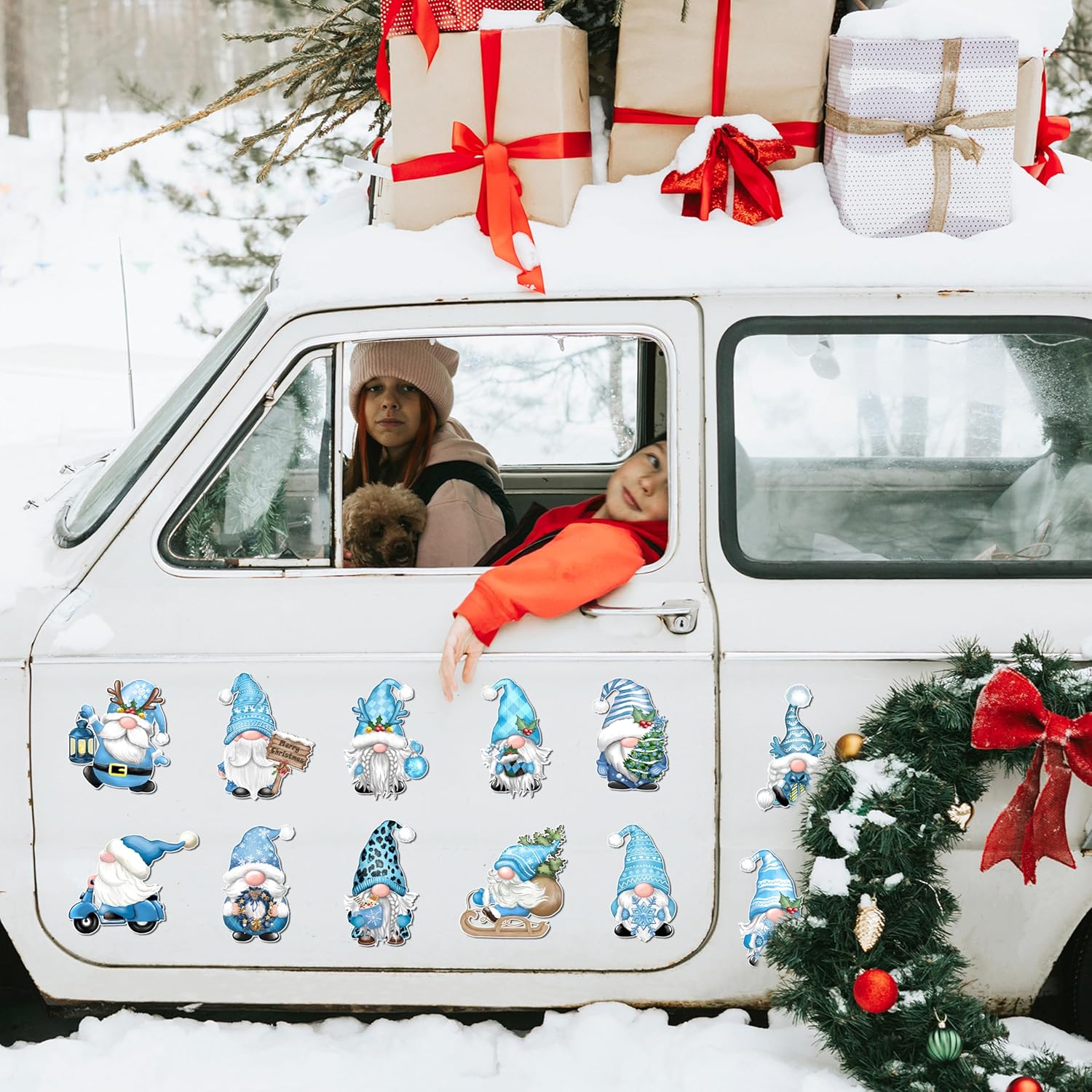 Imanes de gnomo de Navidad para decoración de refrigerador, 12 unidades, calcomanías magnéticas de gnomo azul navideño para automóvil, calcomanías