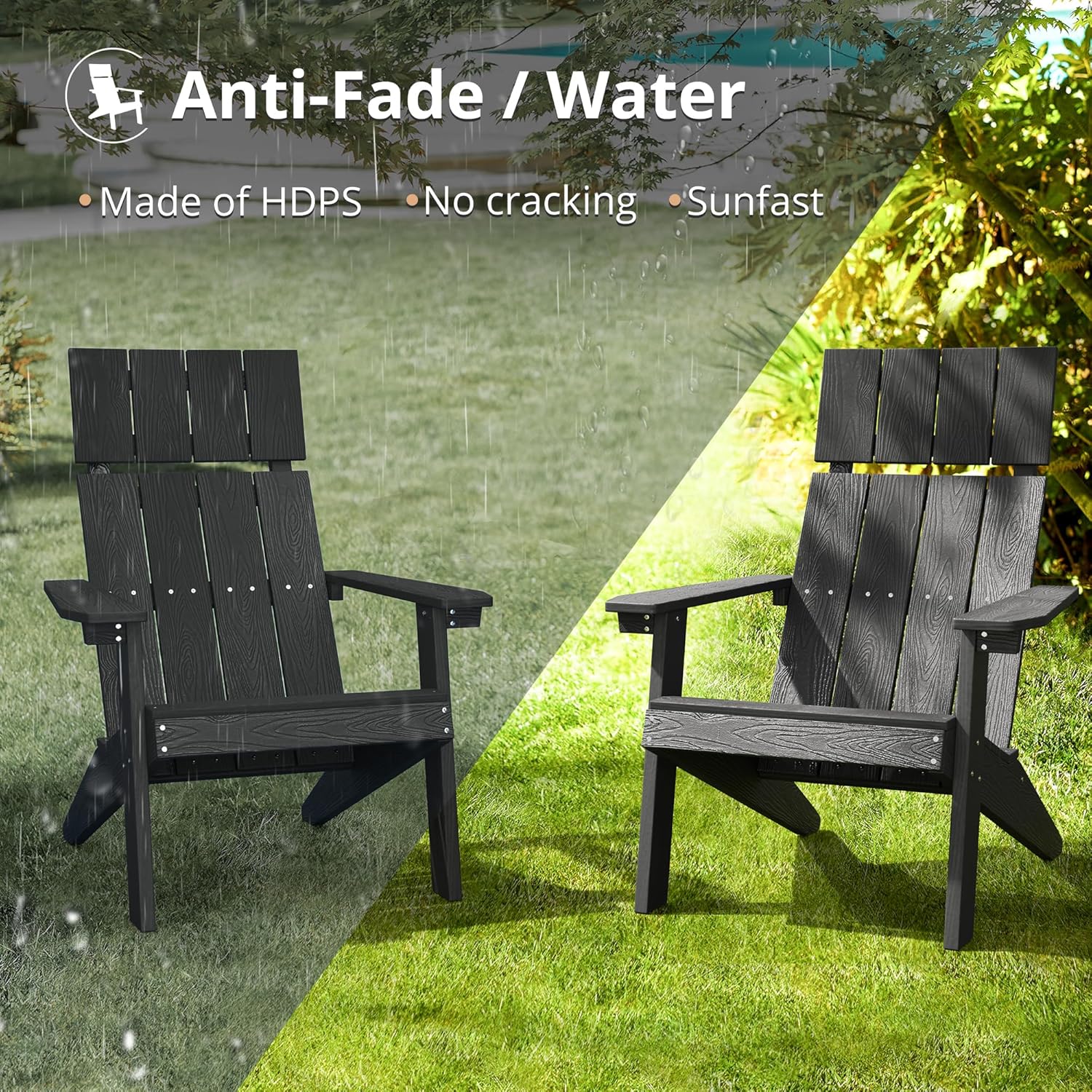 LUE BONA Juego de 2 sillas Adirondack modernas con reposacabezas, sillas Adirondack de plástico de respaldo alto, sillas para fogatas Adirondack