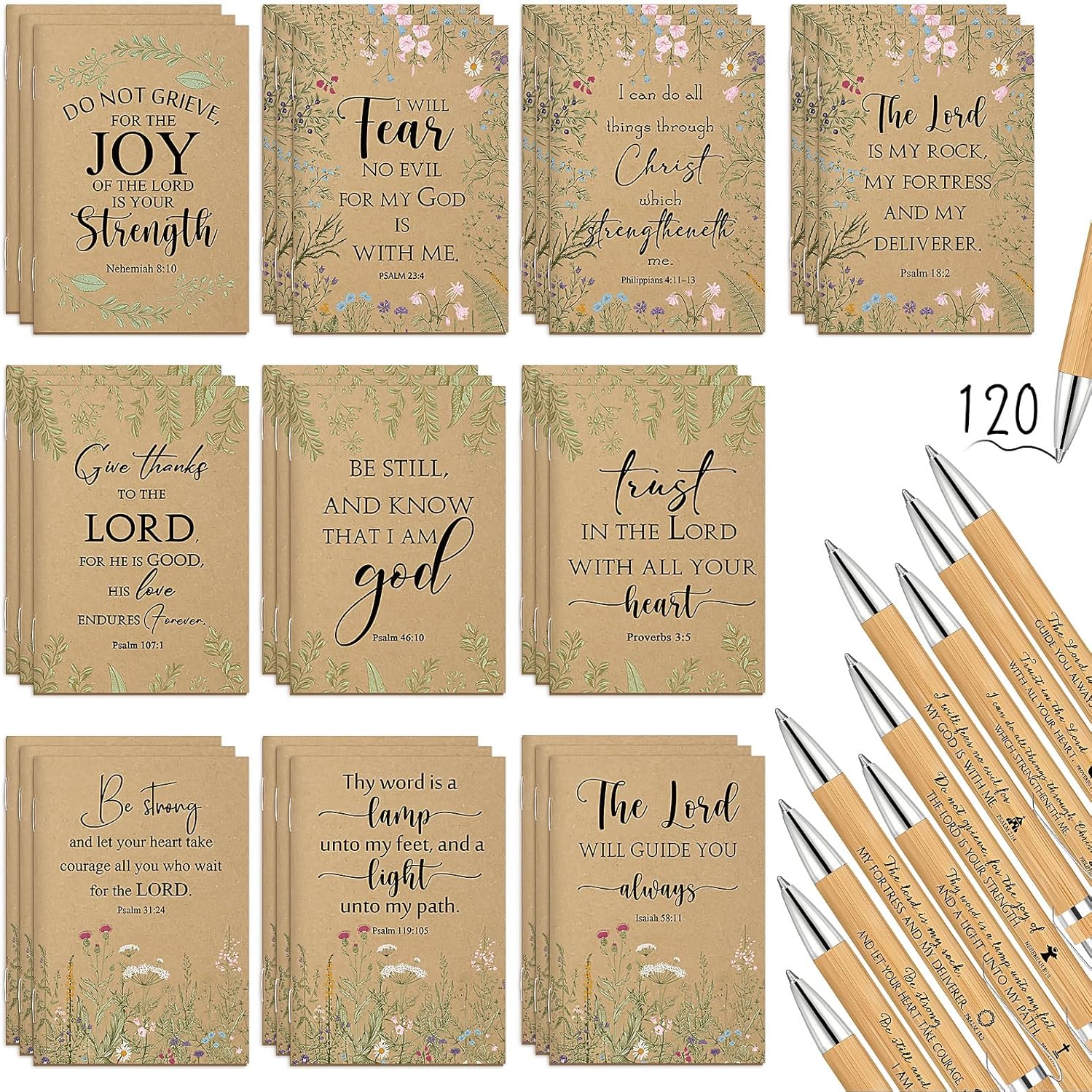 Ctosree 240 unidades de regalos cristianos a granel inspiradores de papel kraft para mujeres, diario de oración con versículos bíblicos, bolígrafos