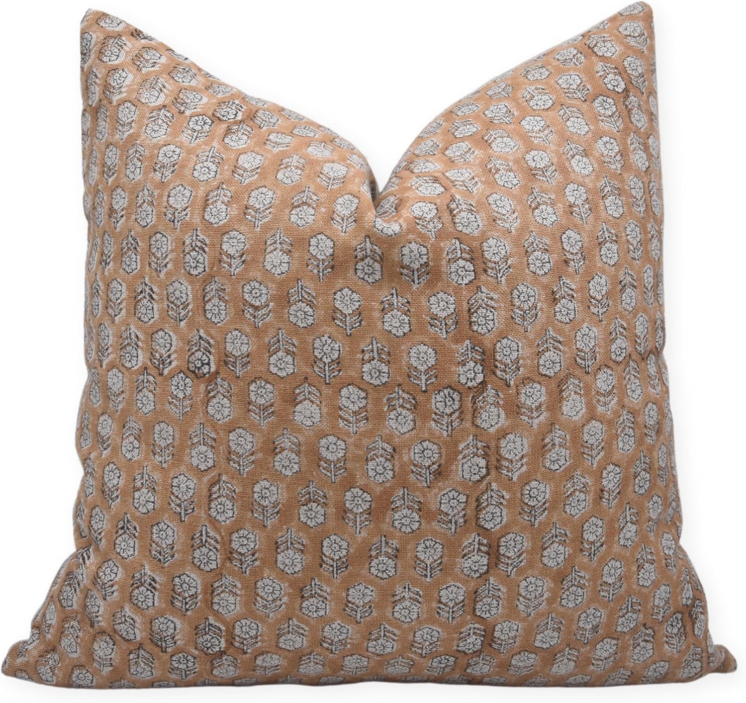 Fundas de almohada de lino puro con estampado de bloques de 18 x 18 pulgadas, hechas a mano, fundas de almohada vintage para sofá y sofá, funda de