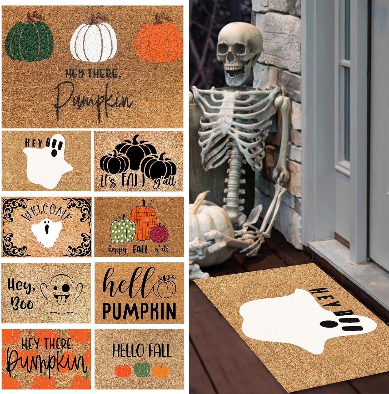 Hey Boo, tapete para puerta delantera de fantasmas de Halloween, tapete de otoño, tapete de calabaza de Halloween, tapete decorativo para puerta