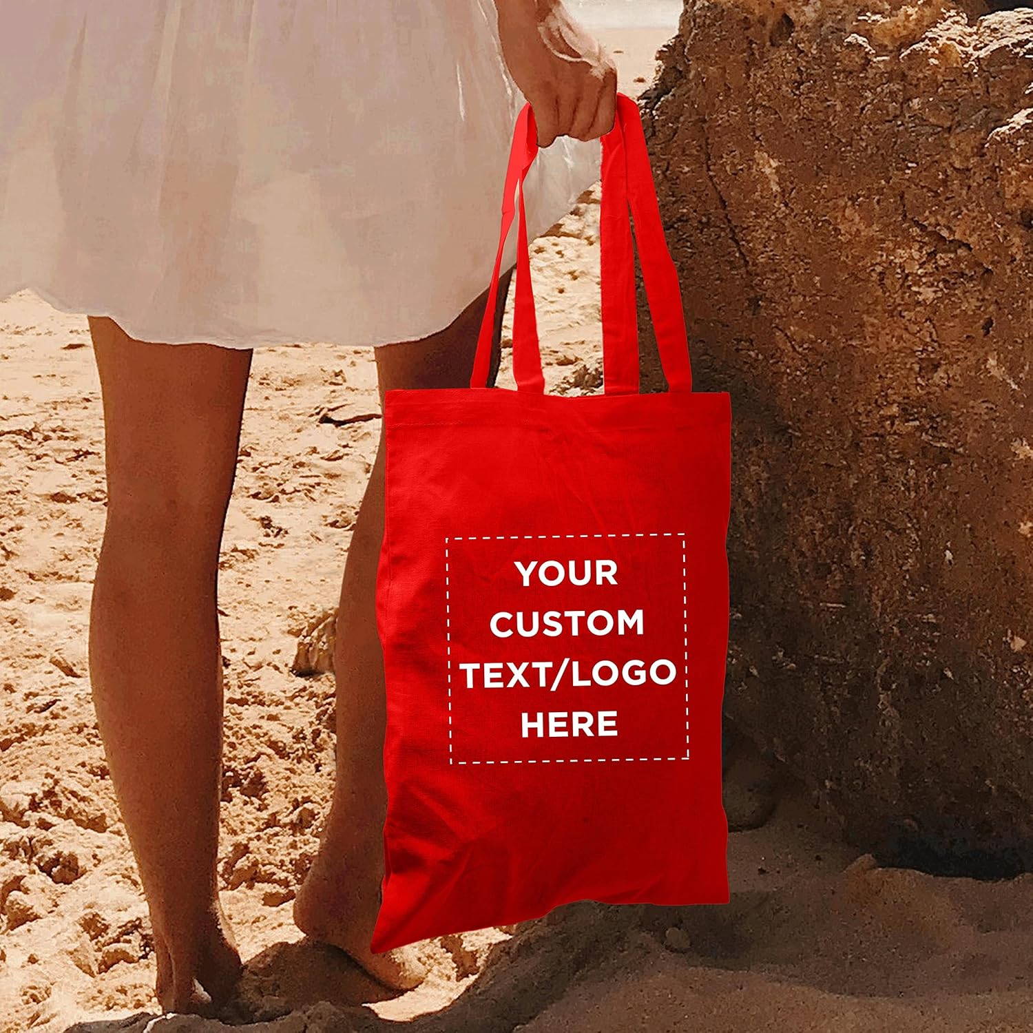 DISCOUNT PROMOS Juego de 10 bolsas de lona de algodón personalizadas, reutilizables, ideales para ir de compras, comestibles, playa, picnic,