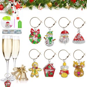 8 piezas de dijes de copa de vino de Navidad, arte de diamantes para copas de vino, kit de arte de diamantes para principiantes, adultos y niños 8 piezas de dijes de copa de vino de Navidad, arte de diamantes para copas de vino, kit de arte de diamantes para principiantes, adultos y niños