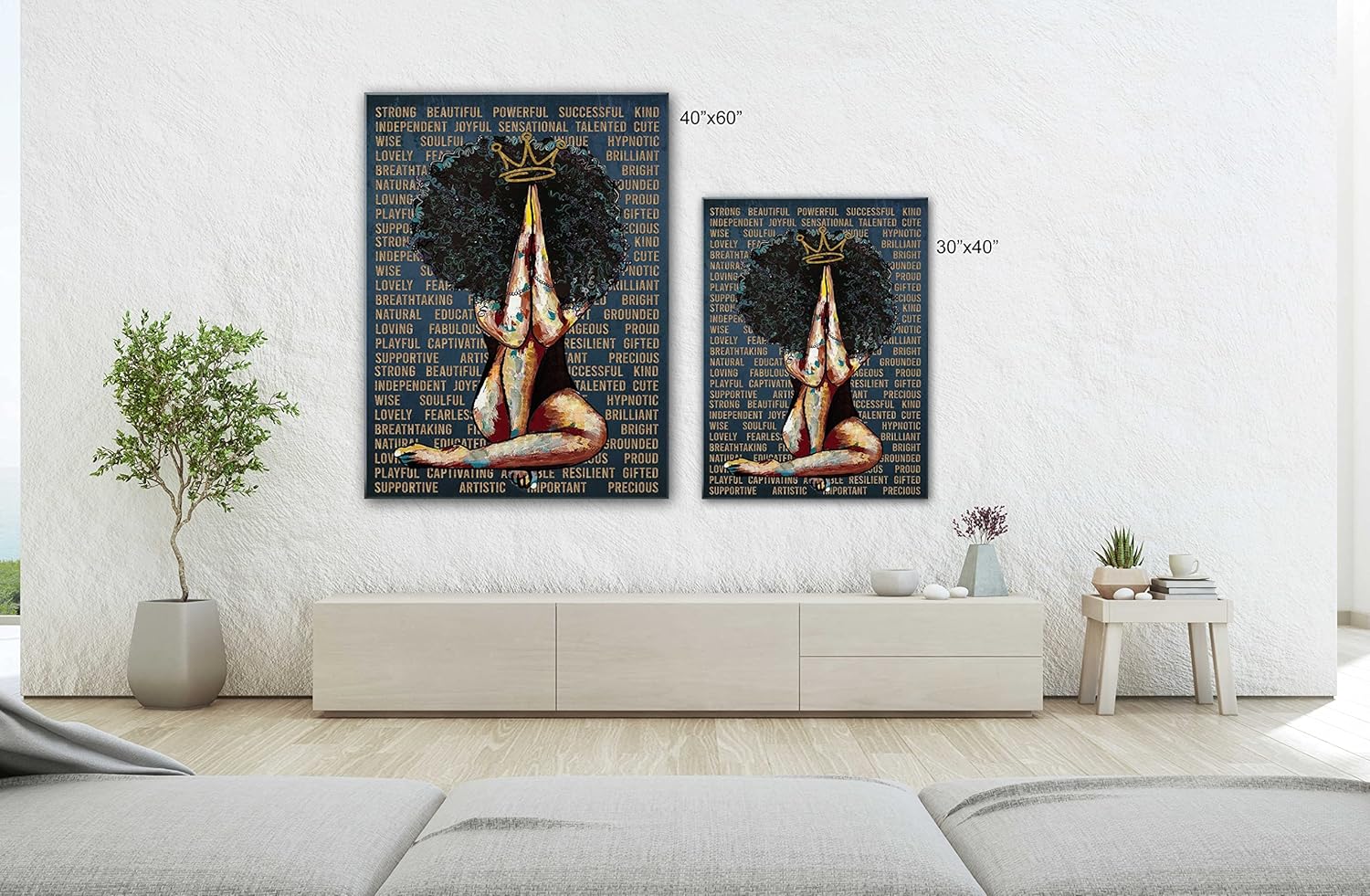 Lienzo mágico para pared de Black Girl, obra de arte de pared afroamericana enmarcada para sala de estar, dormitorio, oficina o decoración del