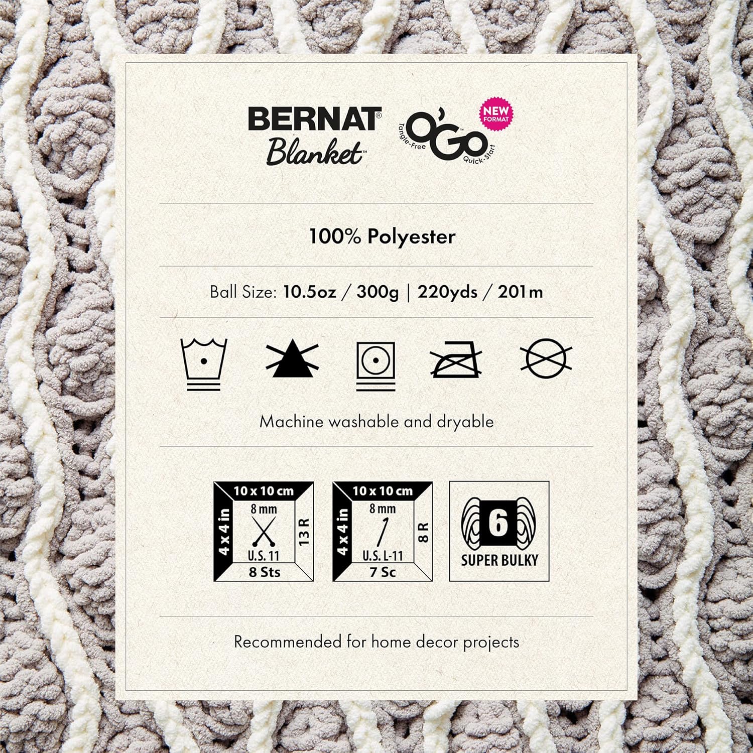 Bernat Blanket O’Go – Ovillo de lana Art Nouveau  Paquete de 2 unidades de 10.5 onzas  Poliéster  6 súper voluminosos  220 yardas  Tejidoganchillo