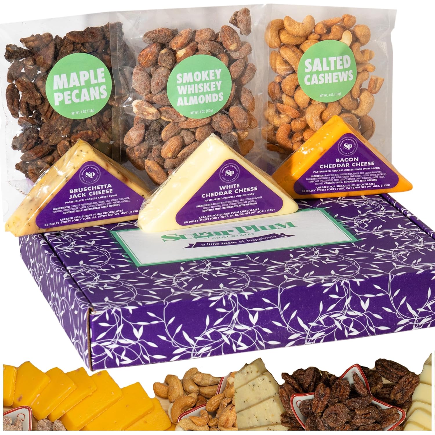 Cesta de regalo de queso y nueces, incluye anacardos, almendras, nueces, quesos Jack y Cheddar, gran canasta Goft para adultos para hombres, ella,