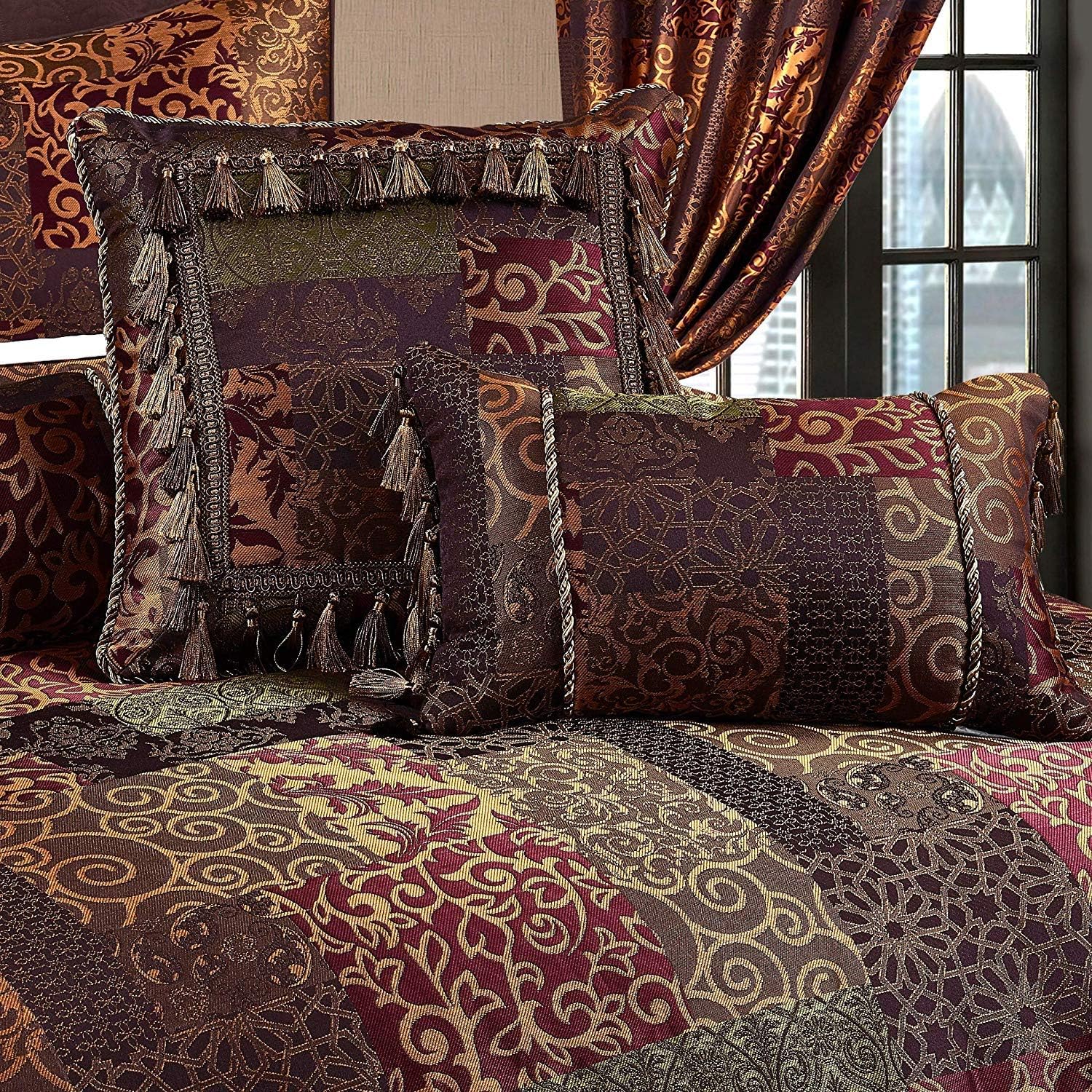 Chezmoi Collection Amelia – Juego de edredón jacquard floral de 9 piezas, tamaño Queen, multicolor