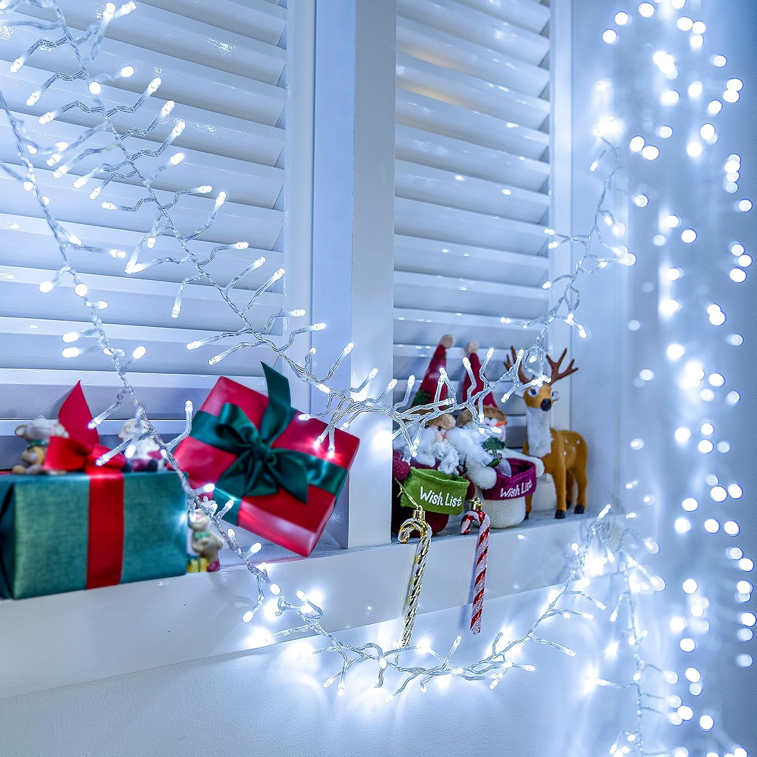 Luces de Navidad para exteriores, 1000 luces LED de 50 pies, 4 unidades, brillantes, 8 modos de temporizador, control remoto, impermeable,