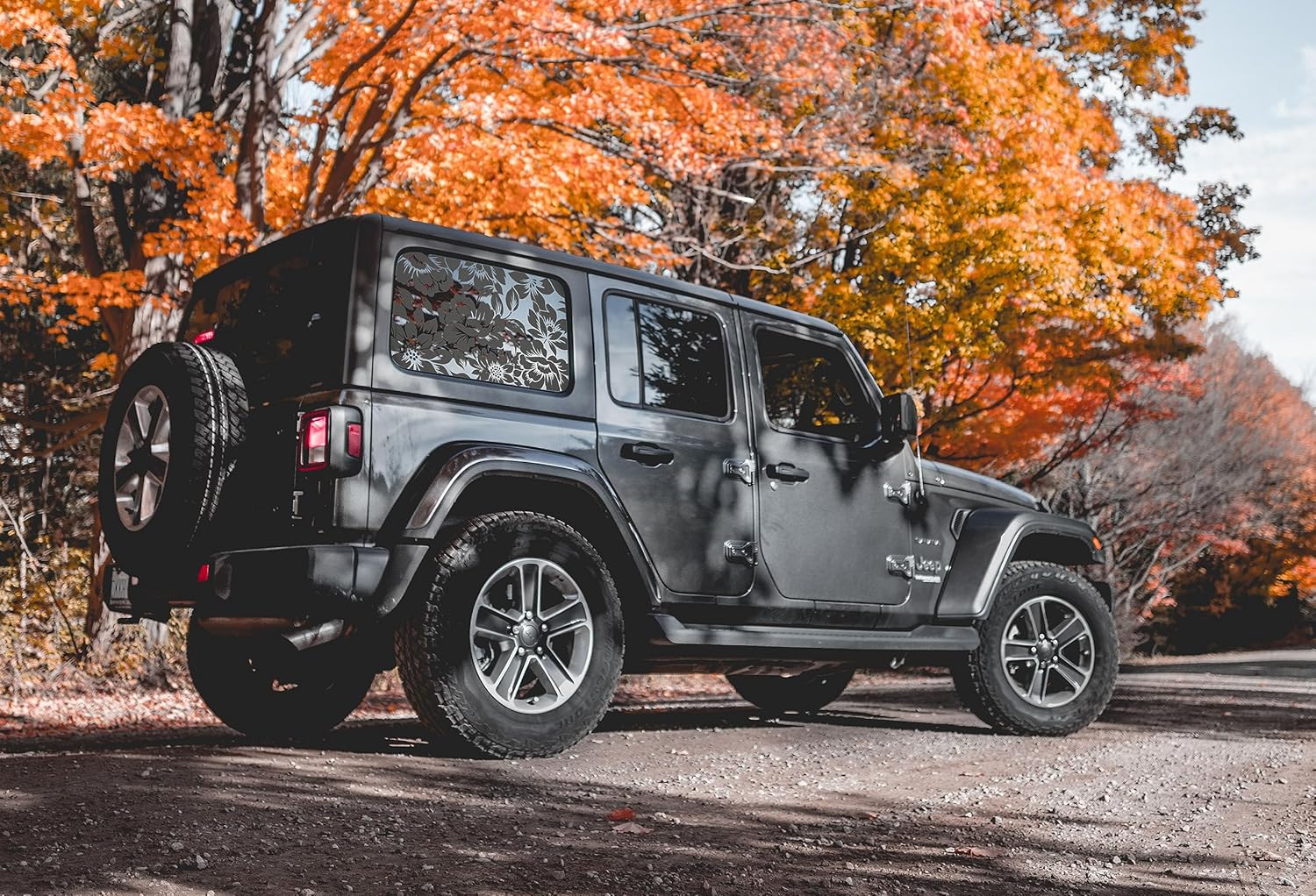 Calcomanías para ventana trasera con estampado floral para Wrangler 2018-2024 de 4 puertas JLU 2018 2019 2020 2021 2022 2023 2024  Calcomanías