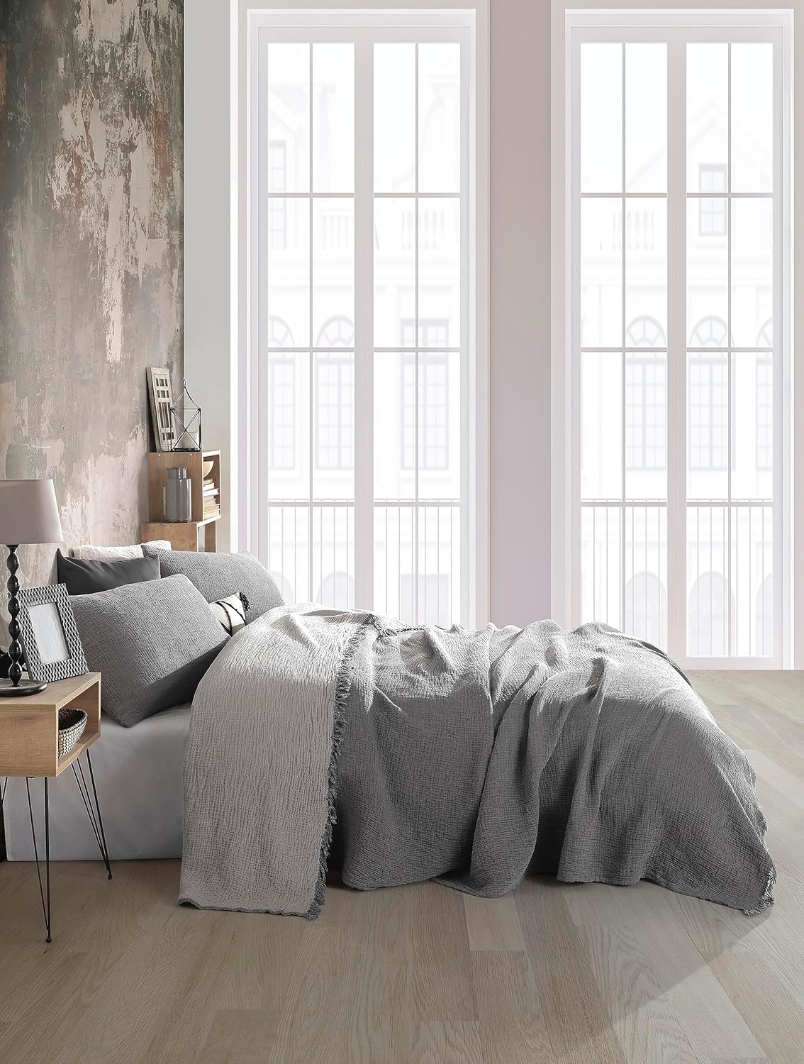 Funda de cama rústica de gasa suave de 4 capas de algodón puro, colcha suave, manta de muselina, manta ligera, de gran tamaño, tamaño King, tamaño