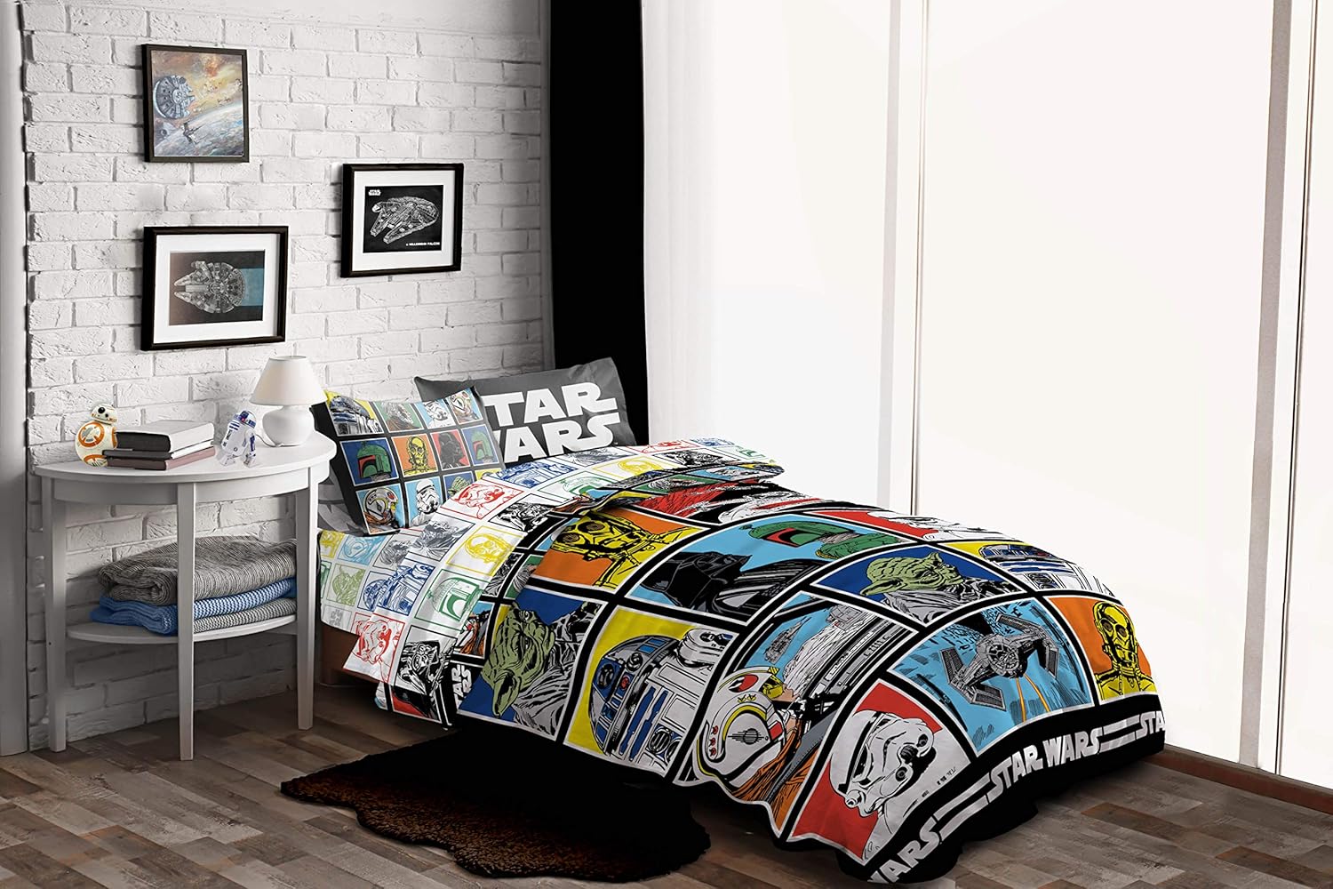 Star Wars Classic Grid – Juego de ropa de cama matrimonial de 5 piezas, incluye edredón reversible y juego de sábanas, ropa de cama con Luke