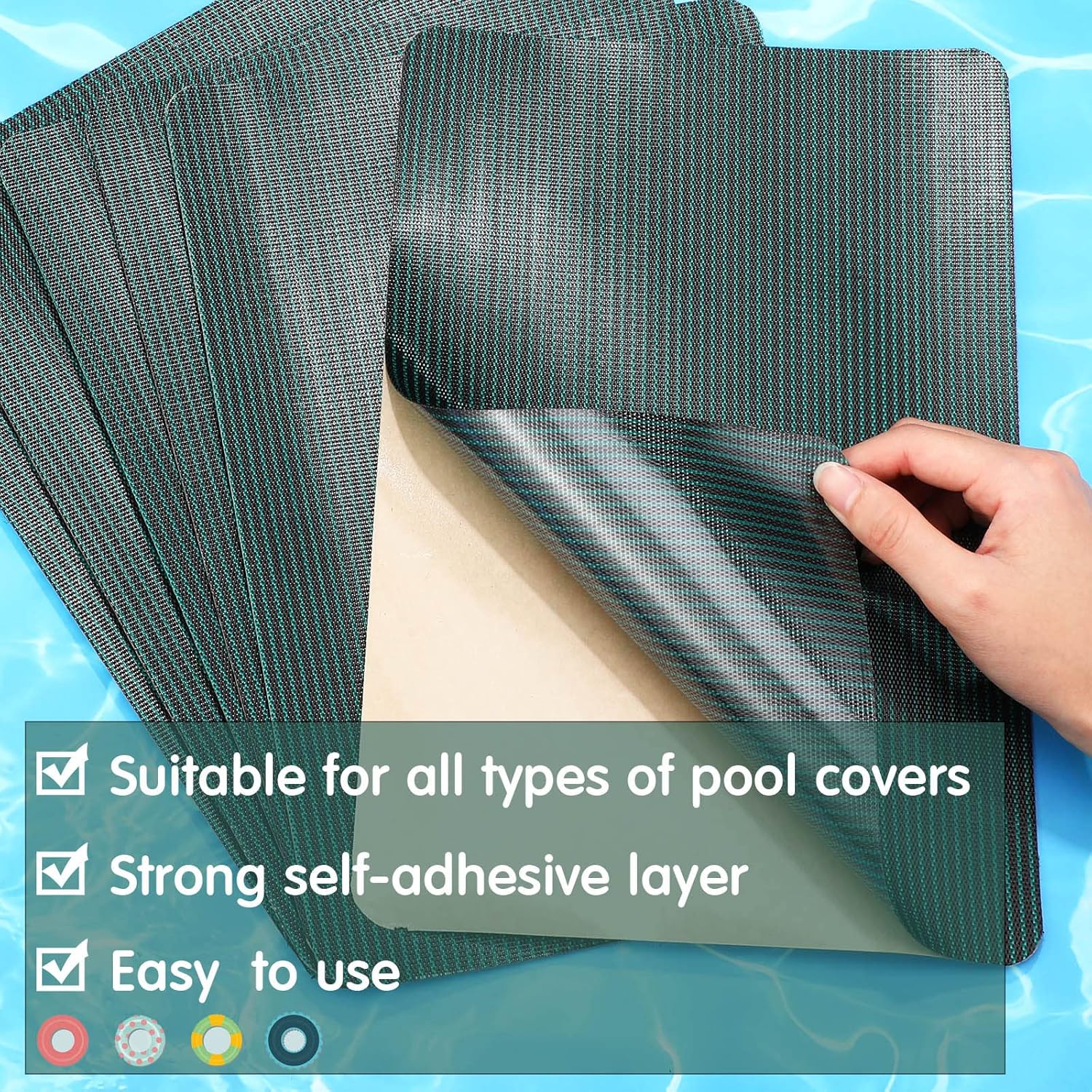 Kit de parches para cubierta de seguridad para piscina, kit de reparación de cubierta de seguridad para piscina, parche autoadhesivo de malla verde