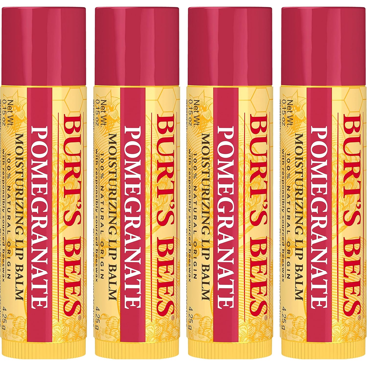 Burt’s Bees – Bálsamo labial, protector labial hidratante, totalmente natural, Original, granada (paquete de 4)