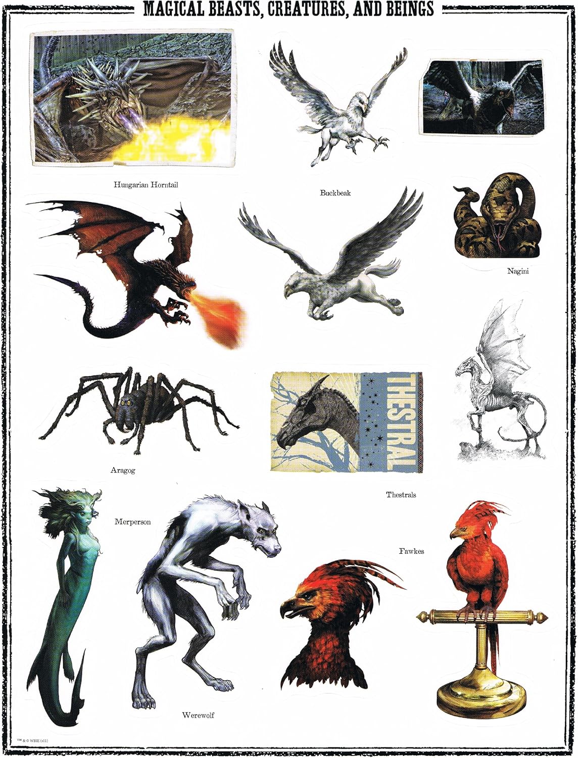 Harry Potter 2 hojas completas de calcomanías bestias fantásticas, criaturas mágicas y seres