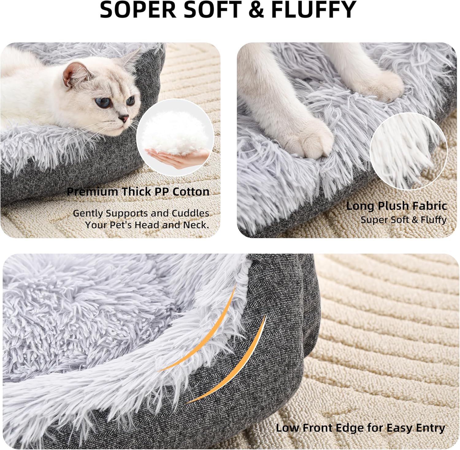 Aalklia Cama para gatos en interiores, sofá calmante, lavable, suave, cálido, esponjoso, con parte inferior antideslizante, gris, 20 x 19 x 6
