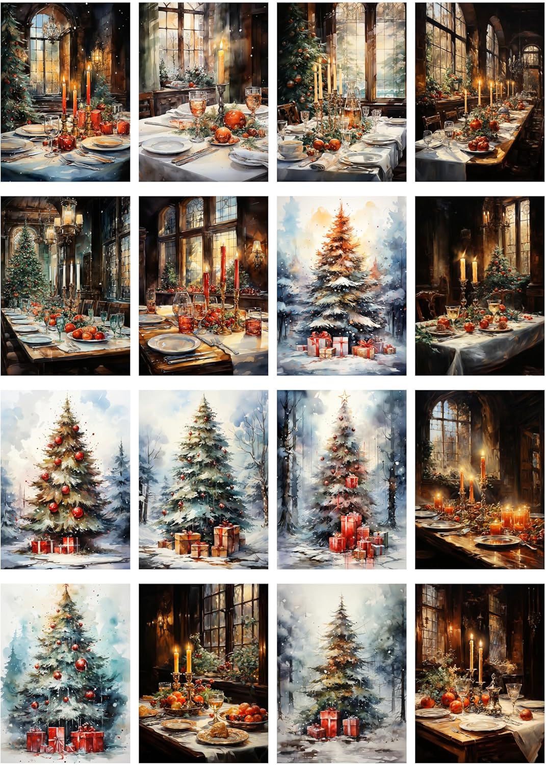 Decoupage – Paquete de papel (35 hojas de 6 x 8 pulgadas), bonitas acuarelas de mesas, juego para deliciosas cenas de Navidad, tarjetas de