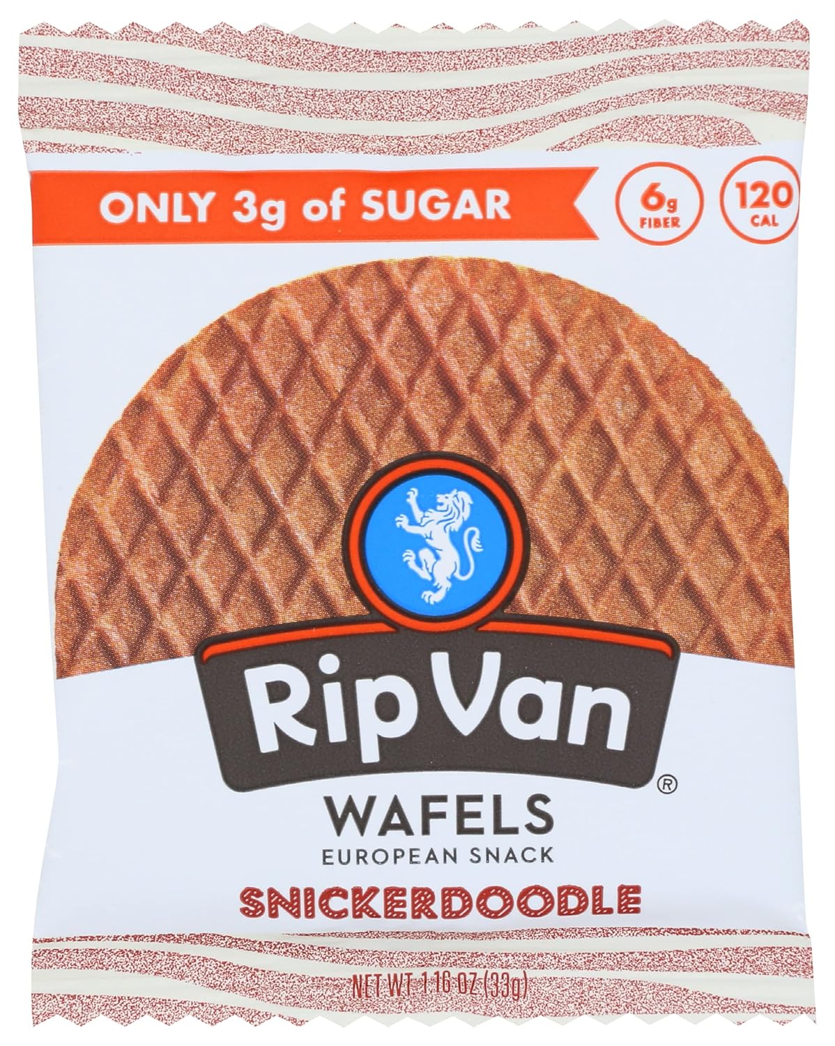 Rip Van Wafels, Snickerdoodle, Snacks saludables, sin OMG, bajos en azúcar, aptos para Keto, 1.16 onzas (paquete de 12)