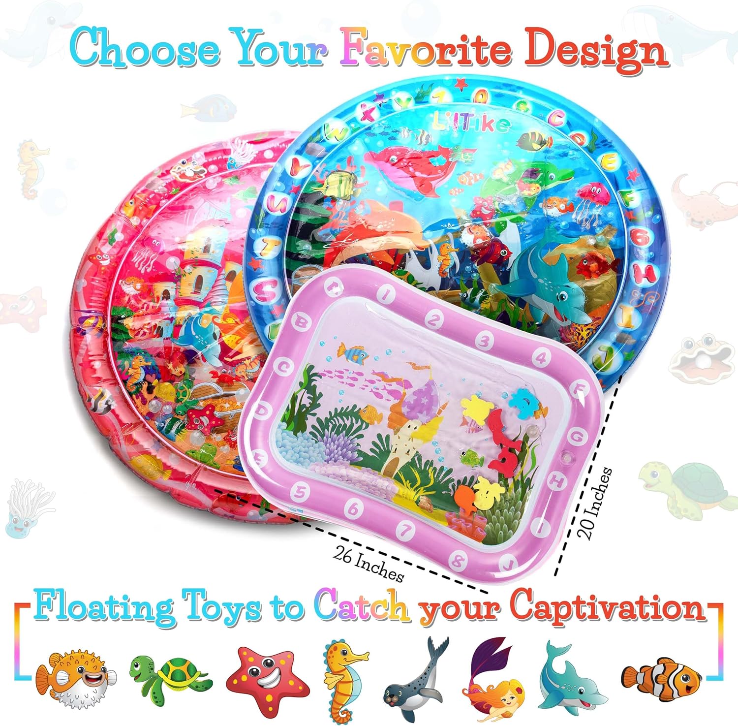 LilTike Alfombrilla de agua para bebés y bebés  16 nuevos diseños y colores  Gran idea de regalo para recién nacidos  3, 6, 9 meses de desarrollo