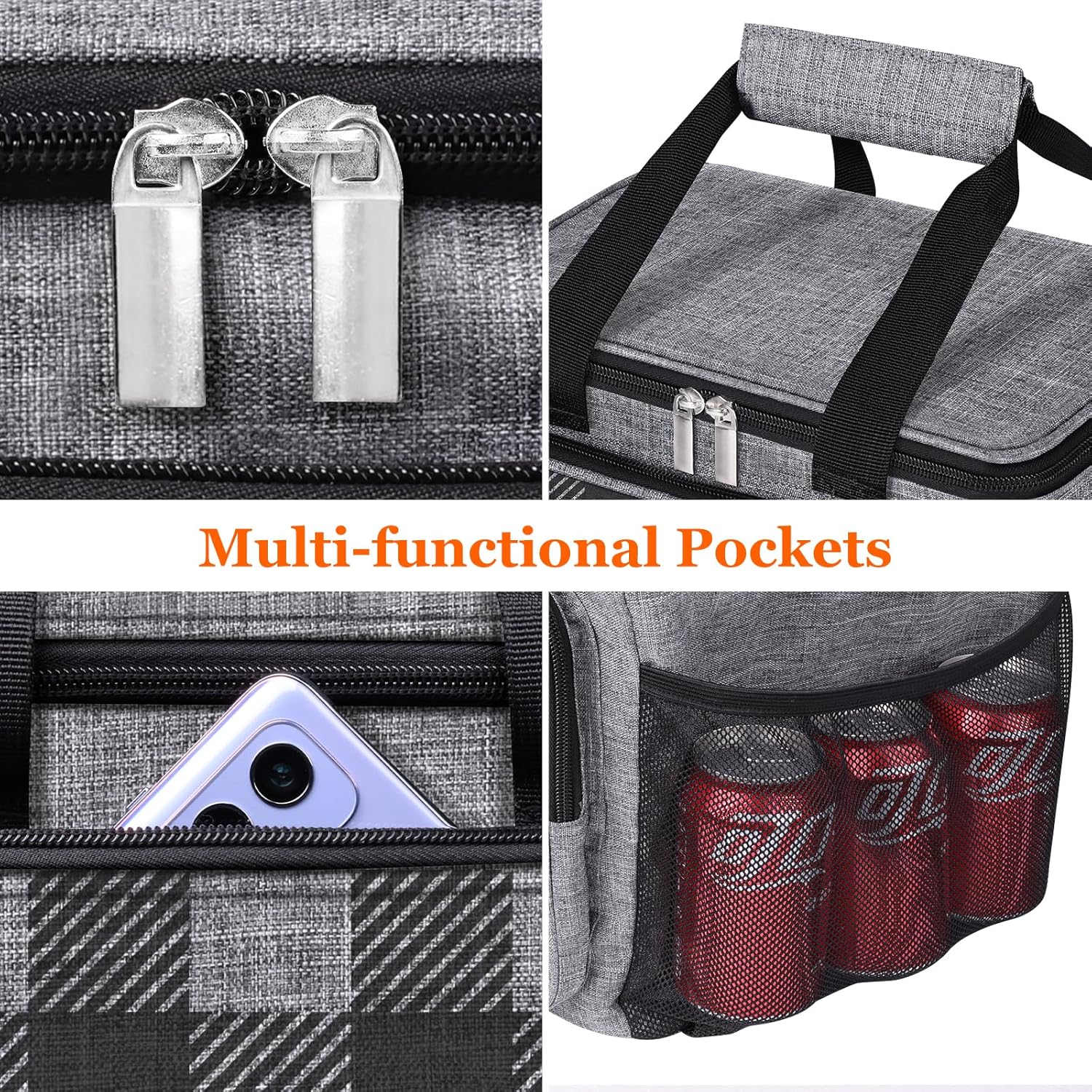 Lonchera reutilizable aislada para mujereshombres, bolsa de almuerzo a prueba de fugas con correa ajustable para el hombro, bolsillo frontal con
