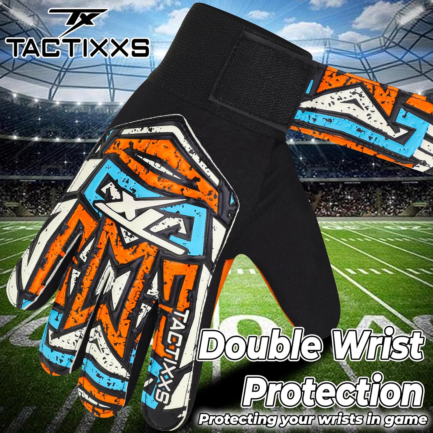 TACTIXXS Guantes de portero de fútbol para niños y jóvenes, guantes de portero de fútbol Funky antideslizantes de 0.157 in de látex con agarre fuerte