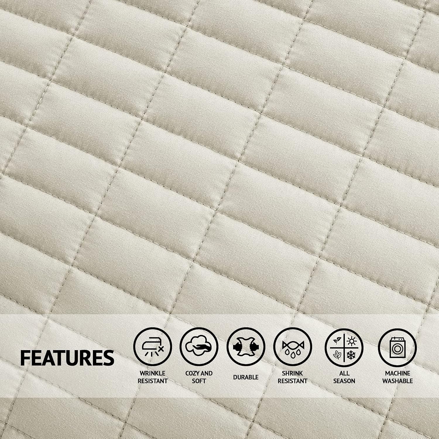 Comfort Spaces Edredón Queen para todas las estaciones, colcha de marfil con diseño de costuras de doble cara, manta de verano suave a juego,