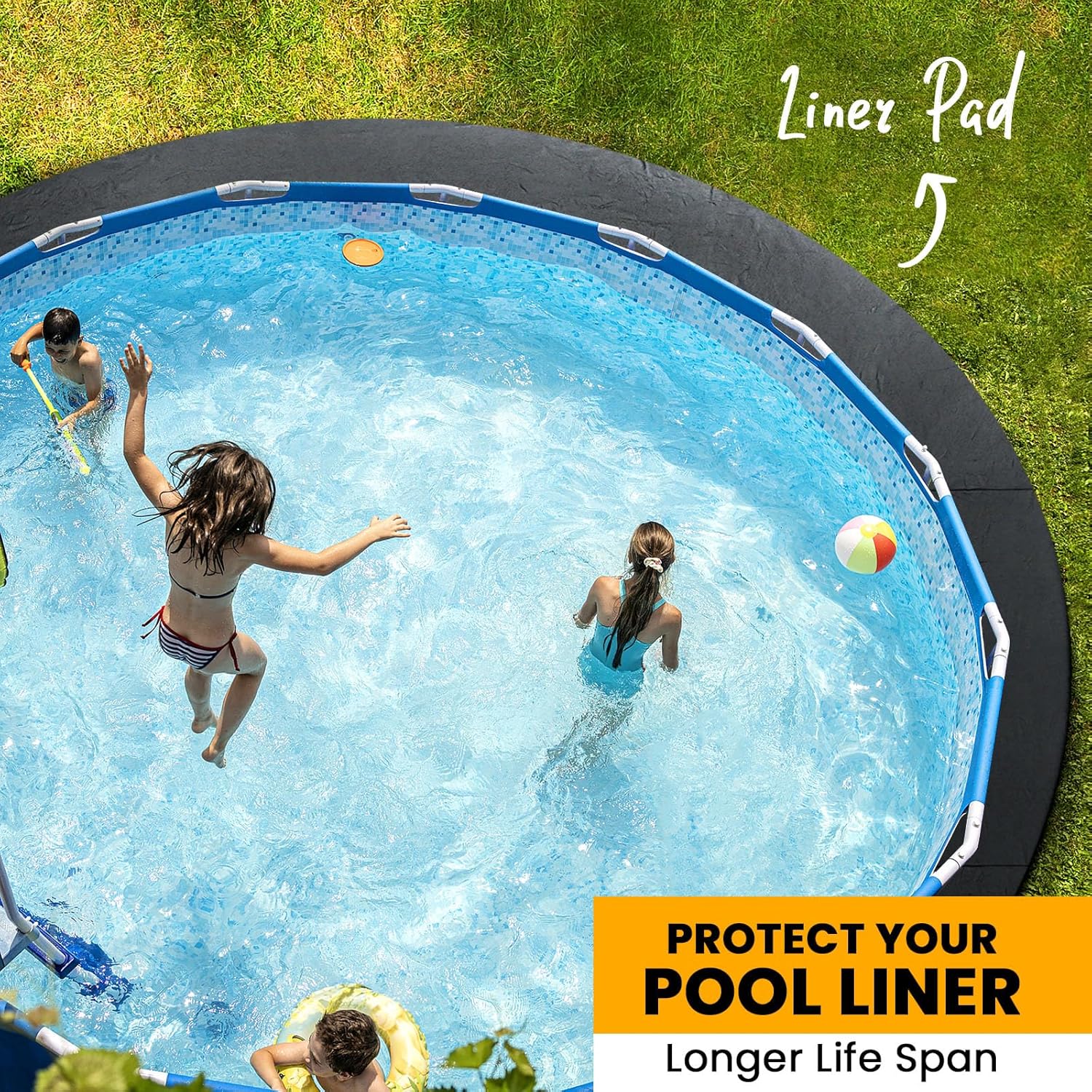 poollord Almohadilla de revestimiento de piscina, almohadillas de piscina de suelo de 18 pies para piscinas sobre el suelo, tela de tierra de