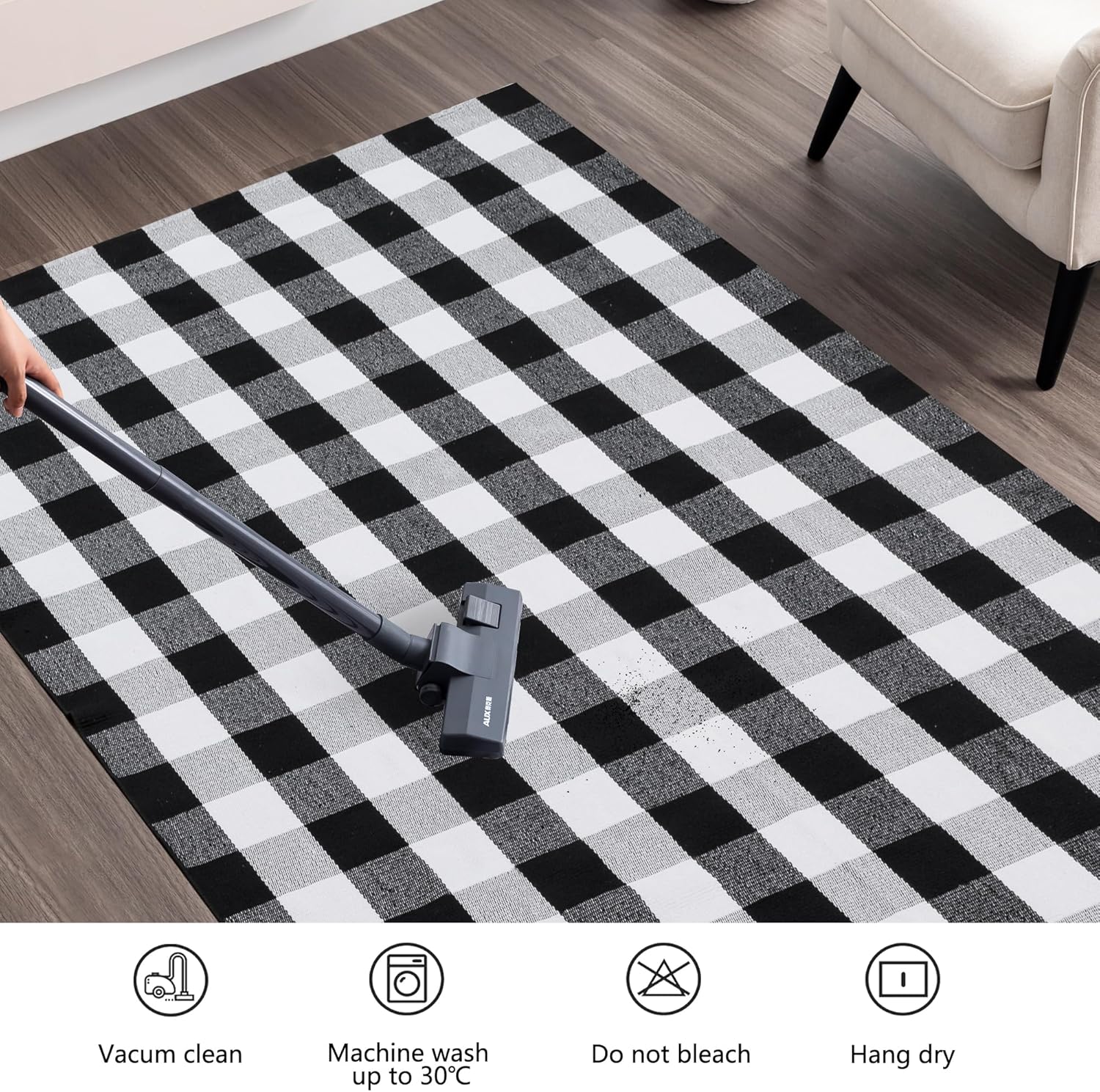 joybest Buffalo – Alfombra a cuadros de 4 x 6 pies, alfombra de algodón tejida a mano para interiores y exteriores, alfombra para patio, sala de