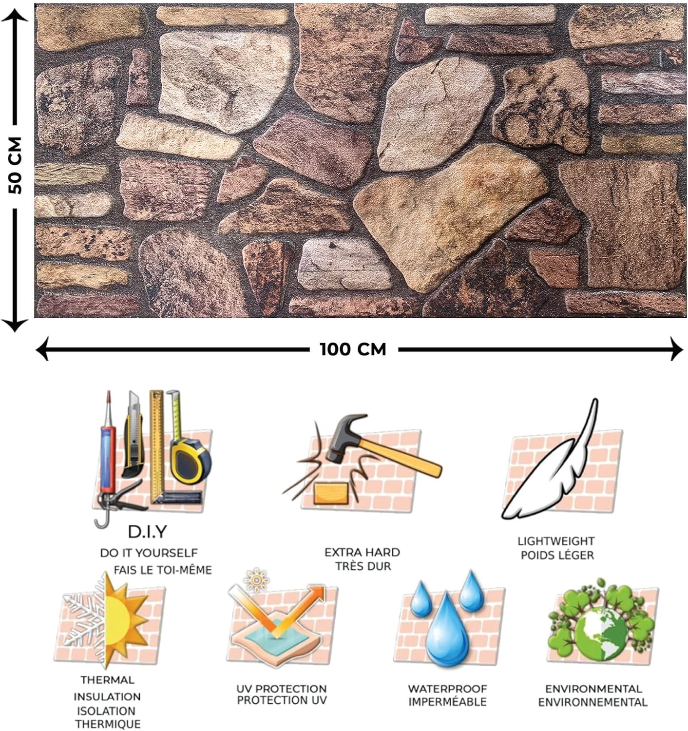 Dundee Deco Paneles de pared 3D revestimiento de pared de aspecto de piedra marrón caoba, revestimiento de espuma de poliestireno para aplicaciones