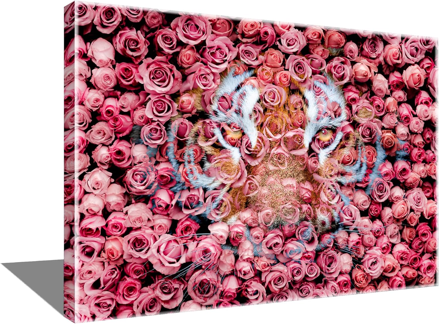 Lienzo impreso con diseño de tigre en rosas (32 x 24 x 1.25 pulgadas)