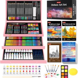 Soucolor Suministros de arte, paquete de 192 piezas de arte de lujo, suministros de pintura de dibujo, kit de arte con almohadilla acrílica, Soucolor Suministros de arte, paquete de 192 piezas de arte de lujo, suministros de pintura de dibujo, kit de arte con almohadilla acrílica,