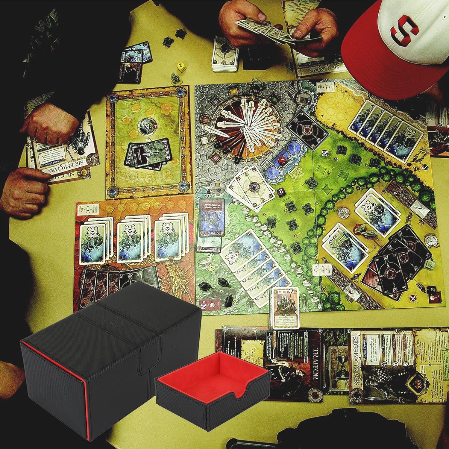 AEGIS GUARDIAN – Caja de cartas para MTG con 3 bandejas, caja de cubierta Commander con capacidad para más de 200 cartas de doble manga, piel