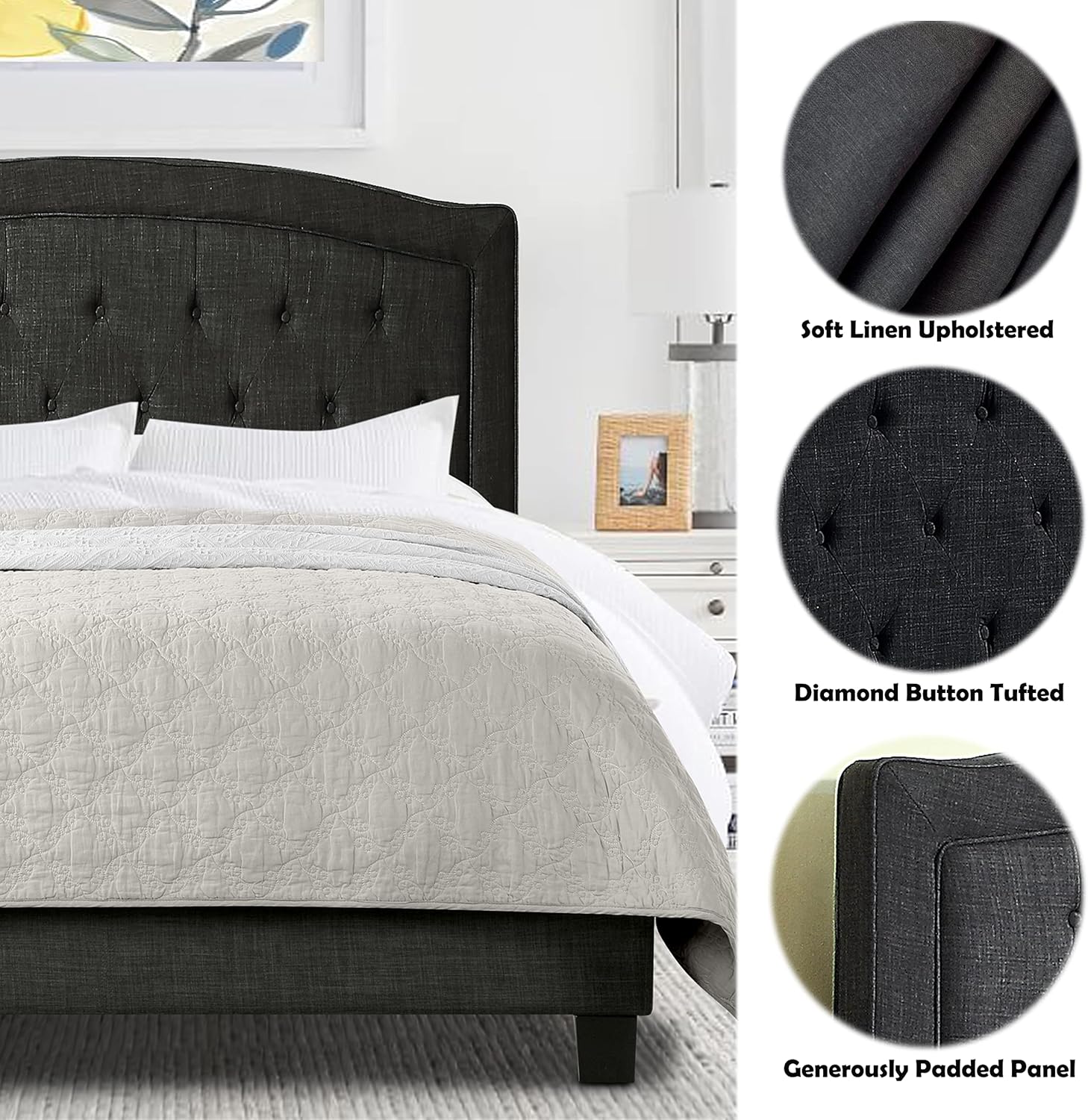 Rosevera Gabriel – Cama con plataforma, matrimonial, color carbón