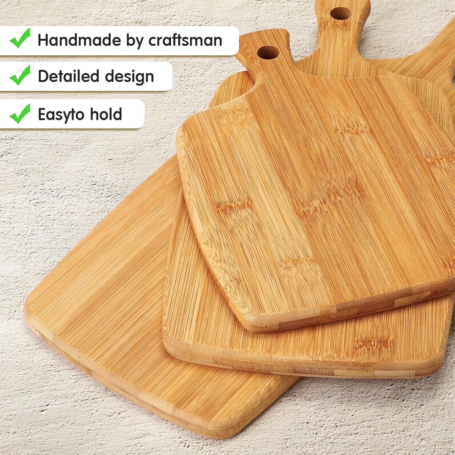 Kathfly Tabla de cortar de bambú de madera a granel para grabado láser, tabla de cortar decorativa con asa, charcutería, pizza, queso, bandeja para